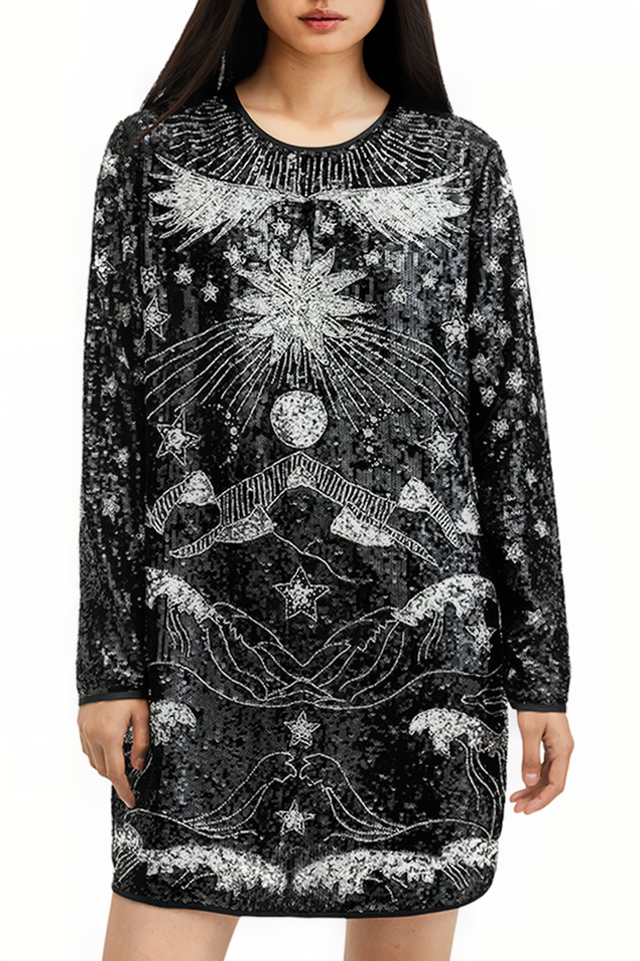 NOUSHKA EMB DRESS BLACK/SILVER 1