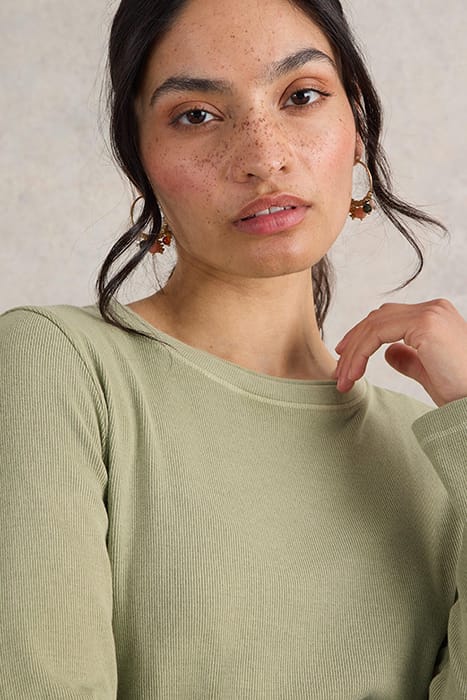 SADIE LONG SLEEVE RIB TEE KHAKI GREEN 5
