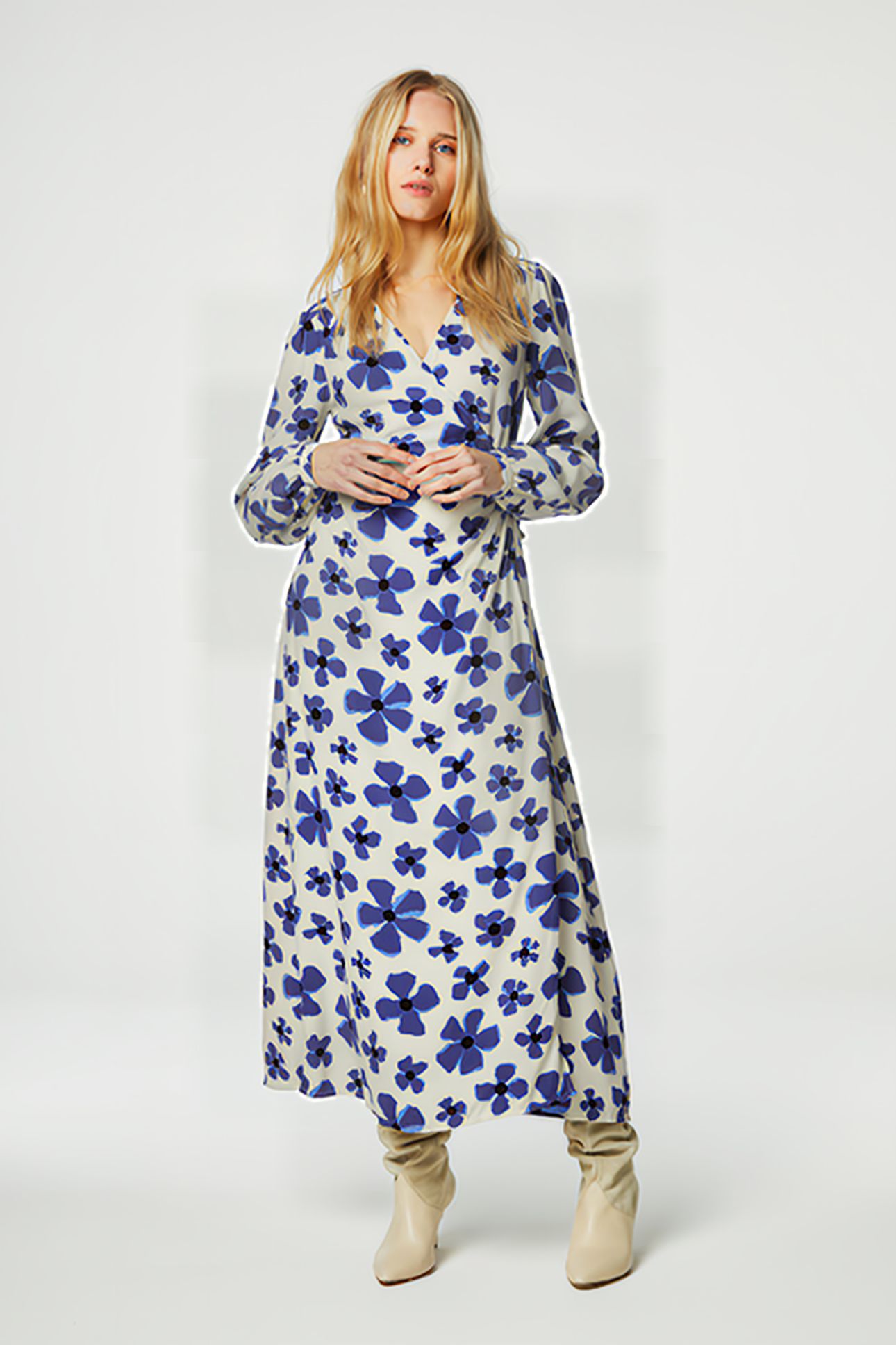 NIA DRESS CREAM WHITE/BLUE NIG 1