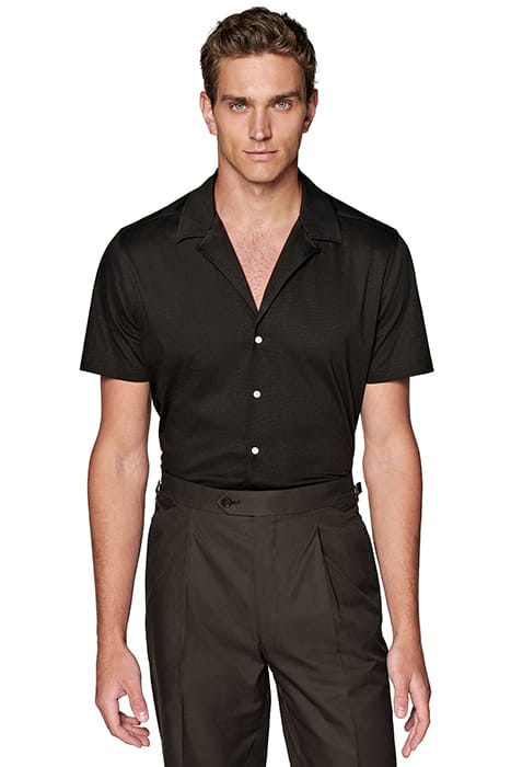DARK BROWN CAMP COLLAR EXTRA SLIM FIT SHIRT 1