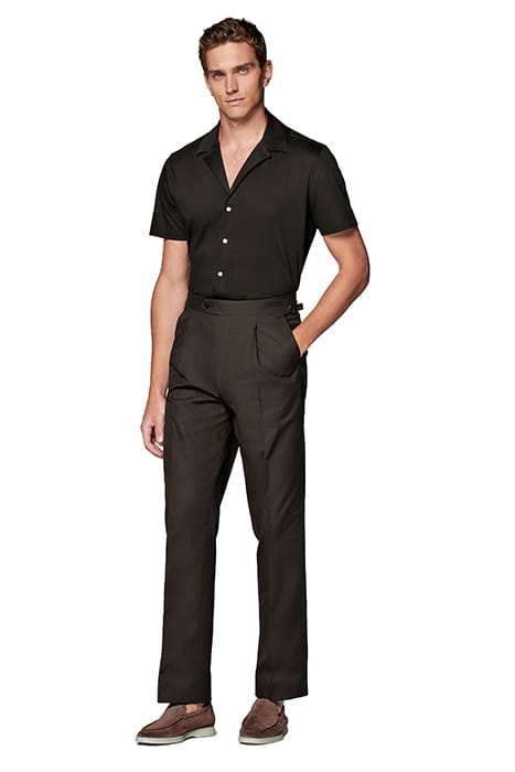 DARK BROWN CAMP COLLAR EXTRA SLIM FIT SHIRT 5