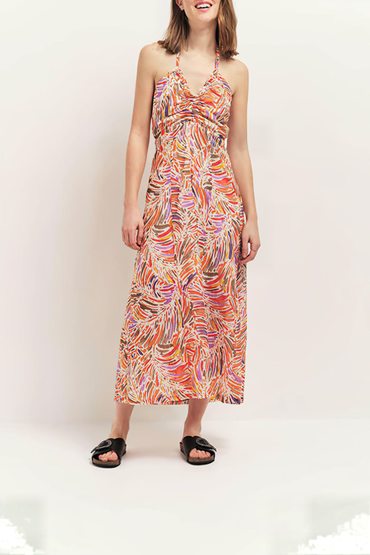 RECY - CORAL HALTER MIDI DRESS WITH ARTY FLORAL PRINT 1