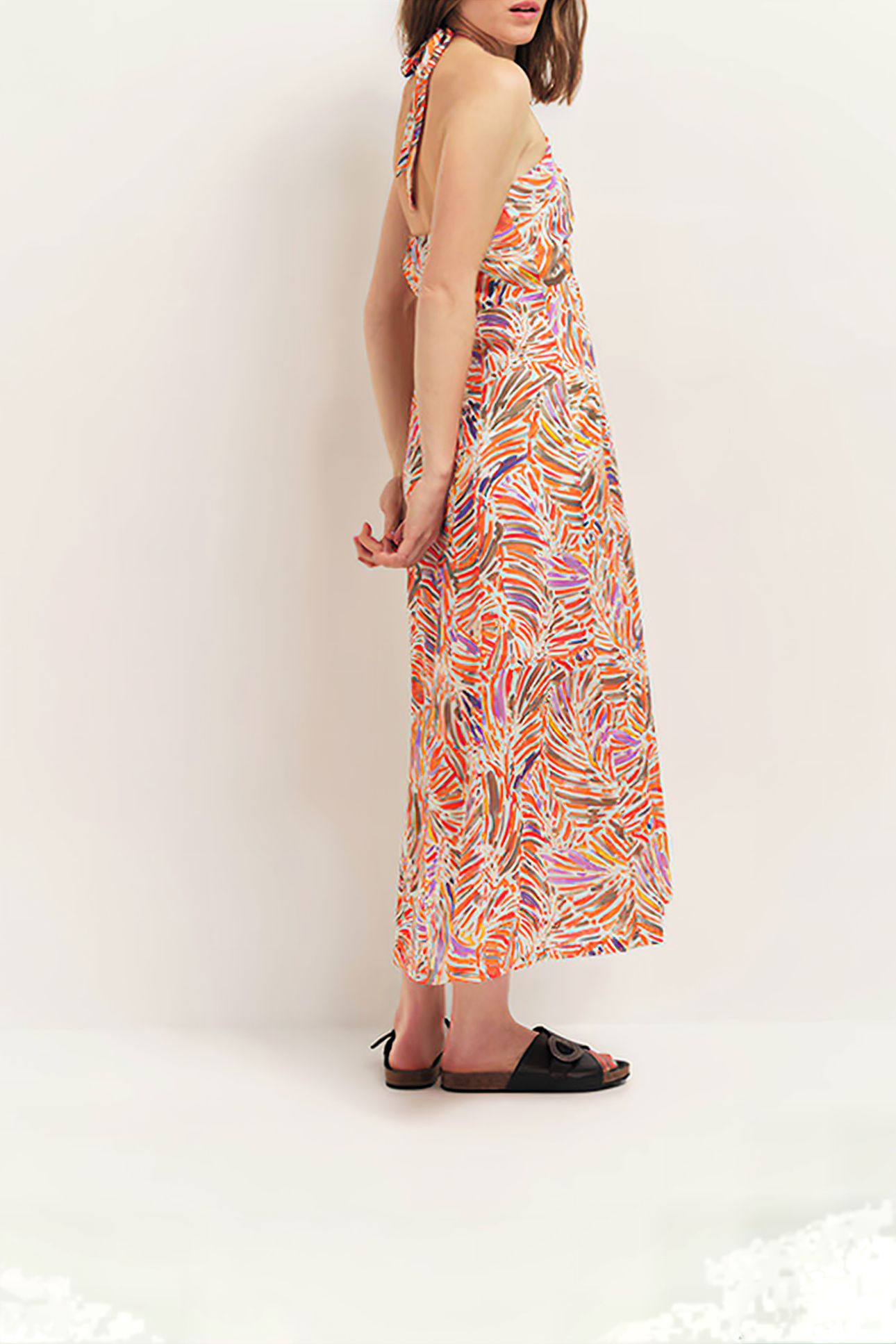 RECY - CORAL HALTER MIDI DRESS WITH ARTY FLORAL PRINT 3