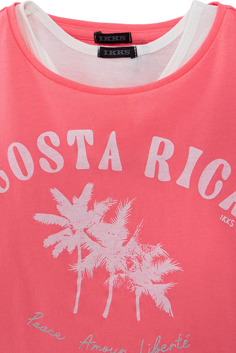 GIRLS’ 2-IN-1 NEON-PINK T-SHIRT AND WHITE VEST TOP 5