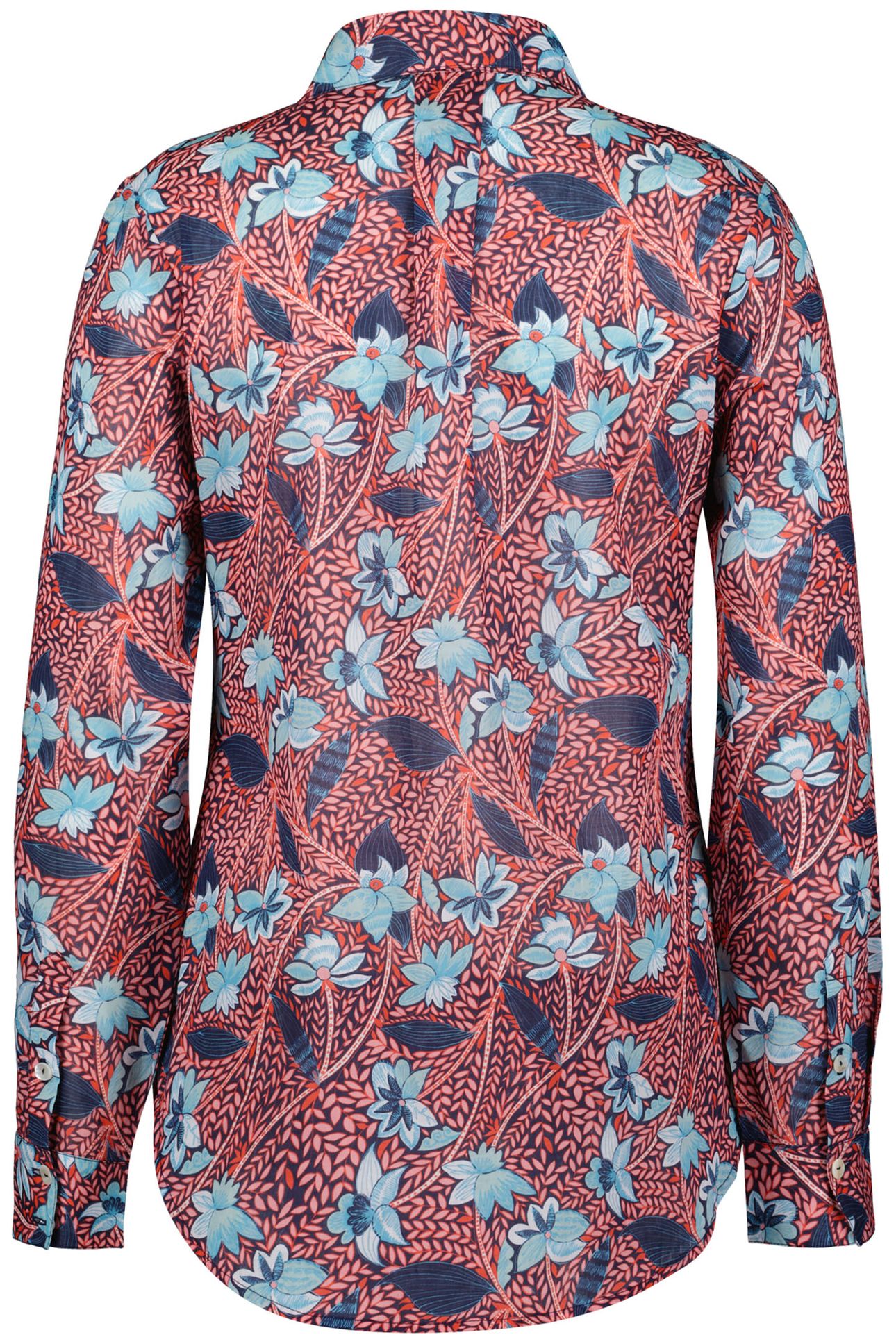 BLOUSE L/S TOP NOTCH POPPY RED WITH LOTS OF LEAVES PRINT 4