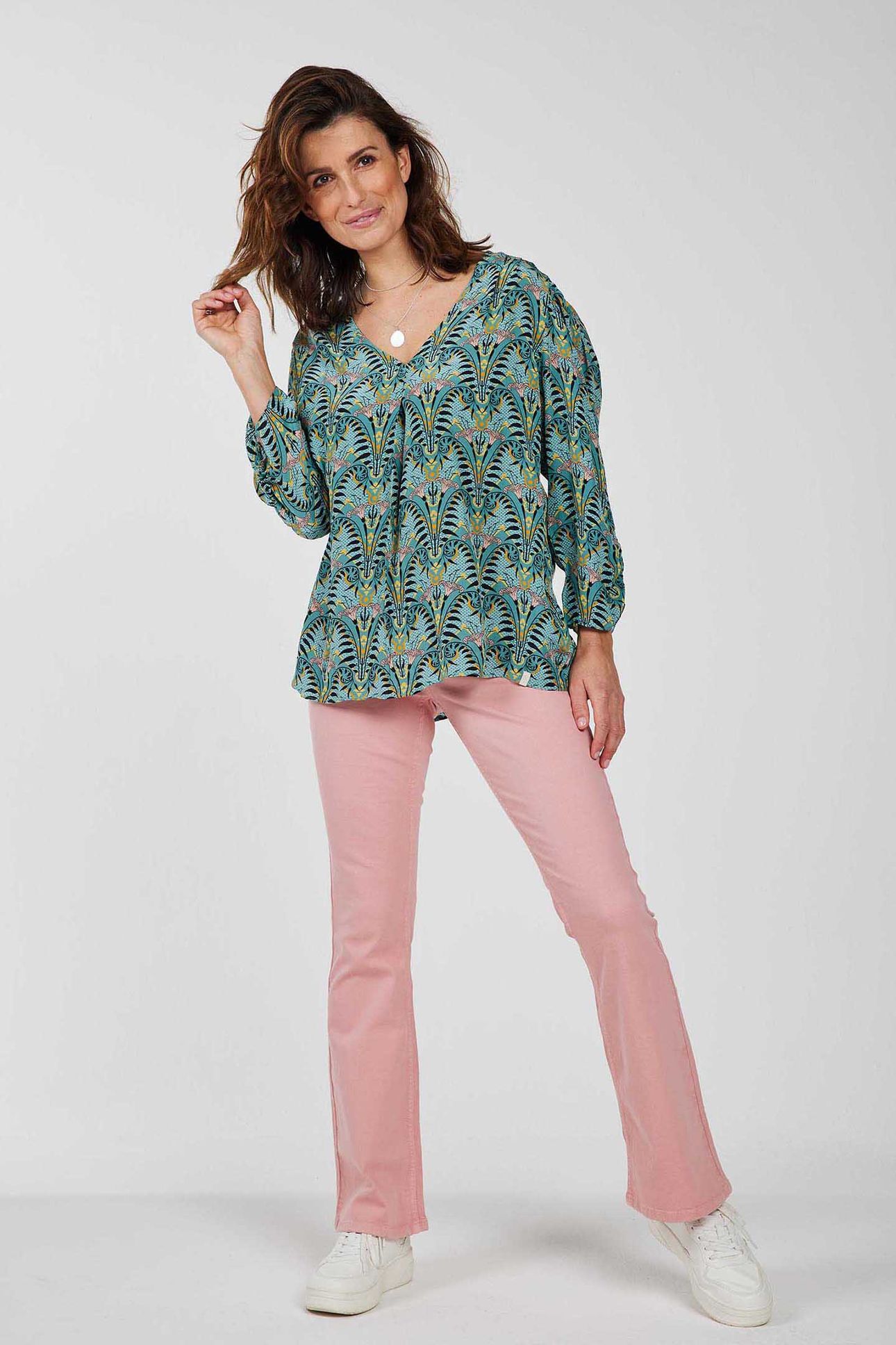 BLOUSE IDYLLIC AQUA SEA WITH FOUNTAIN PRINT 2