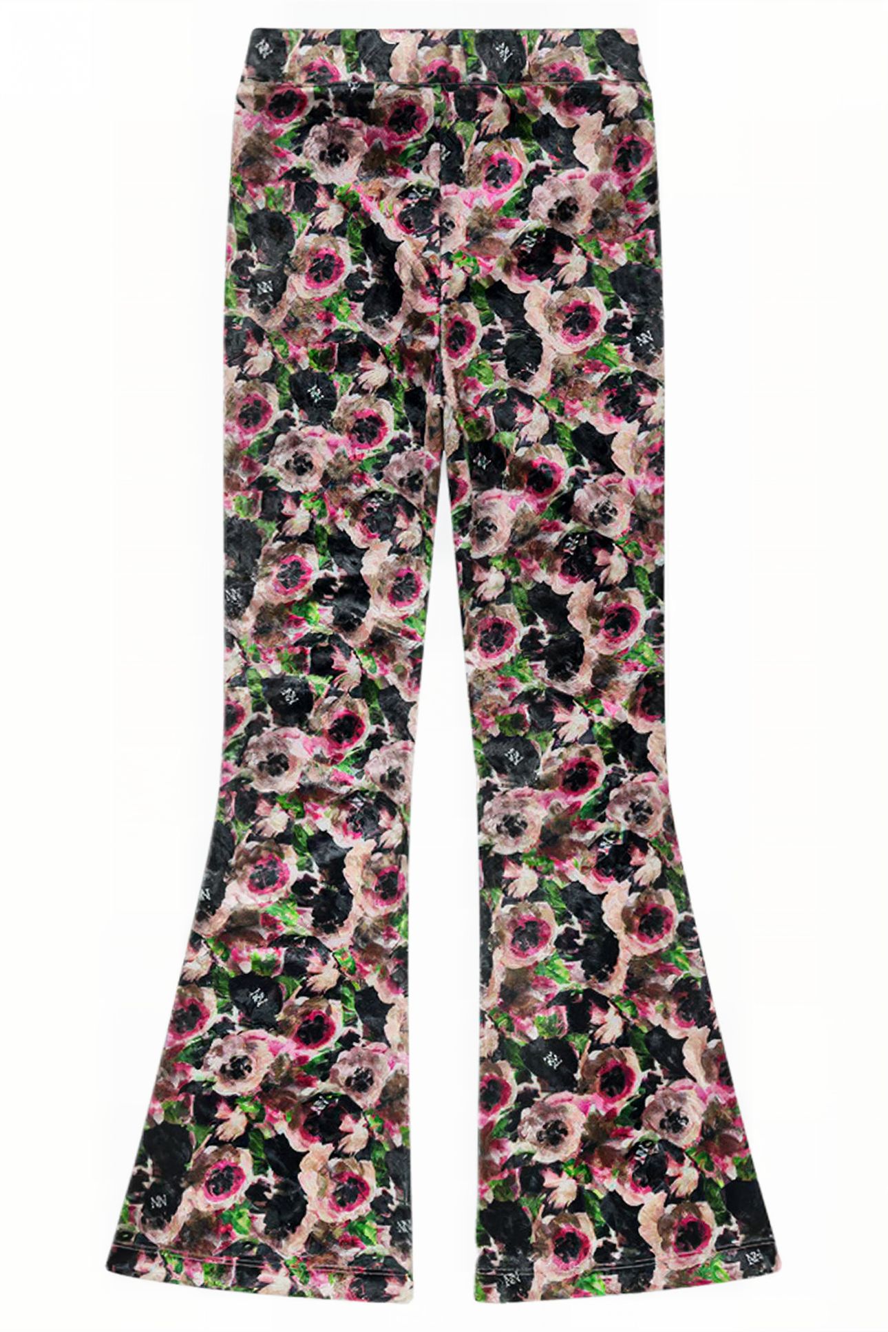 VELVET FLOWER FLARED PANTS POWDER 2