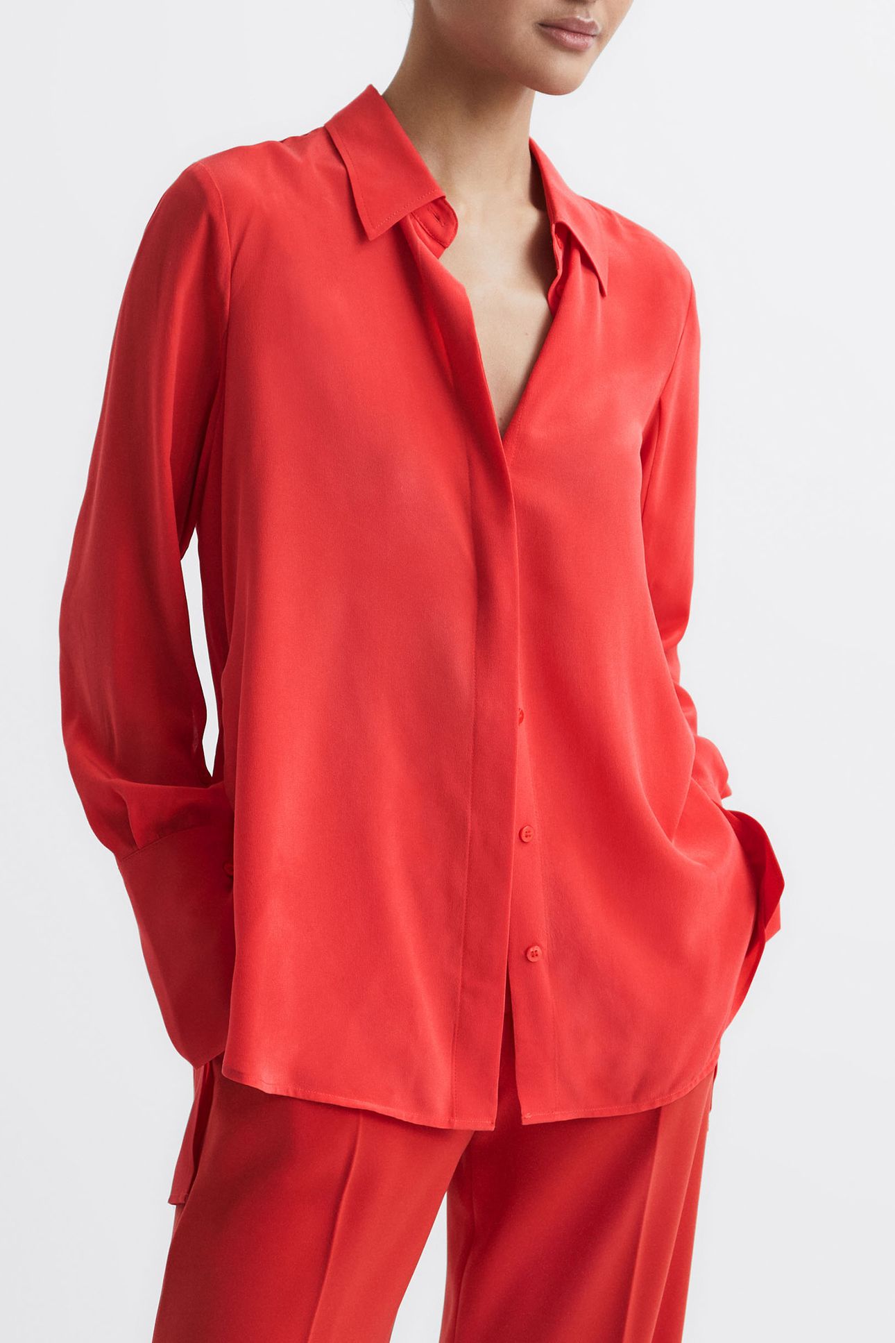 KIA MATTE SILK BLOUSE — CORAL 1