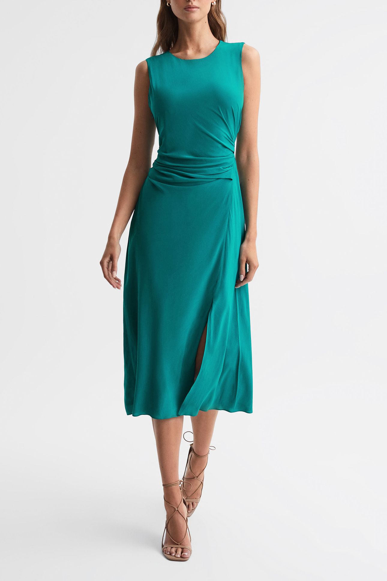 RUCHED MIDI DRESS — GREEN BODYCON 1