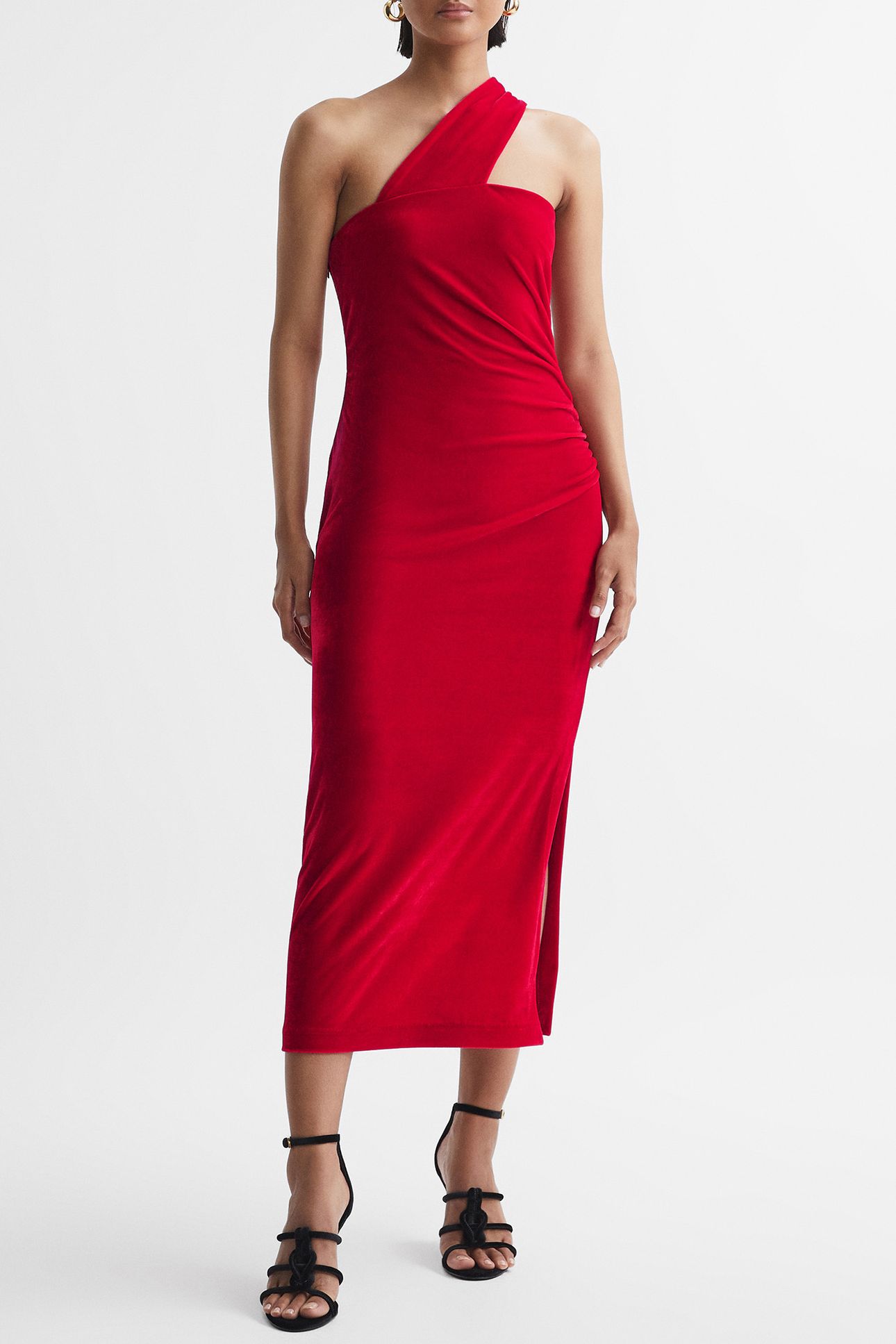 ONE SHOULDER VELVET MIDI DRESS 1