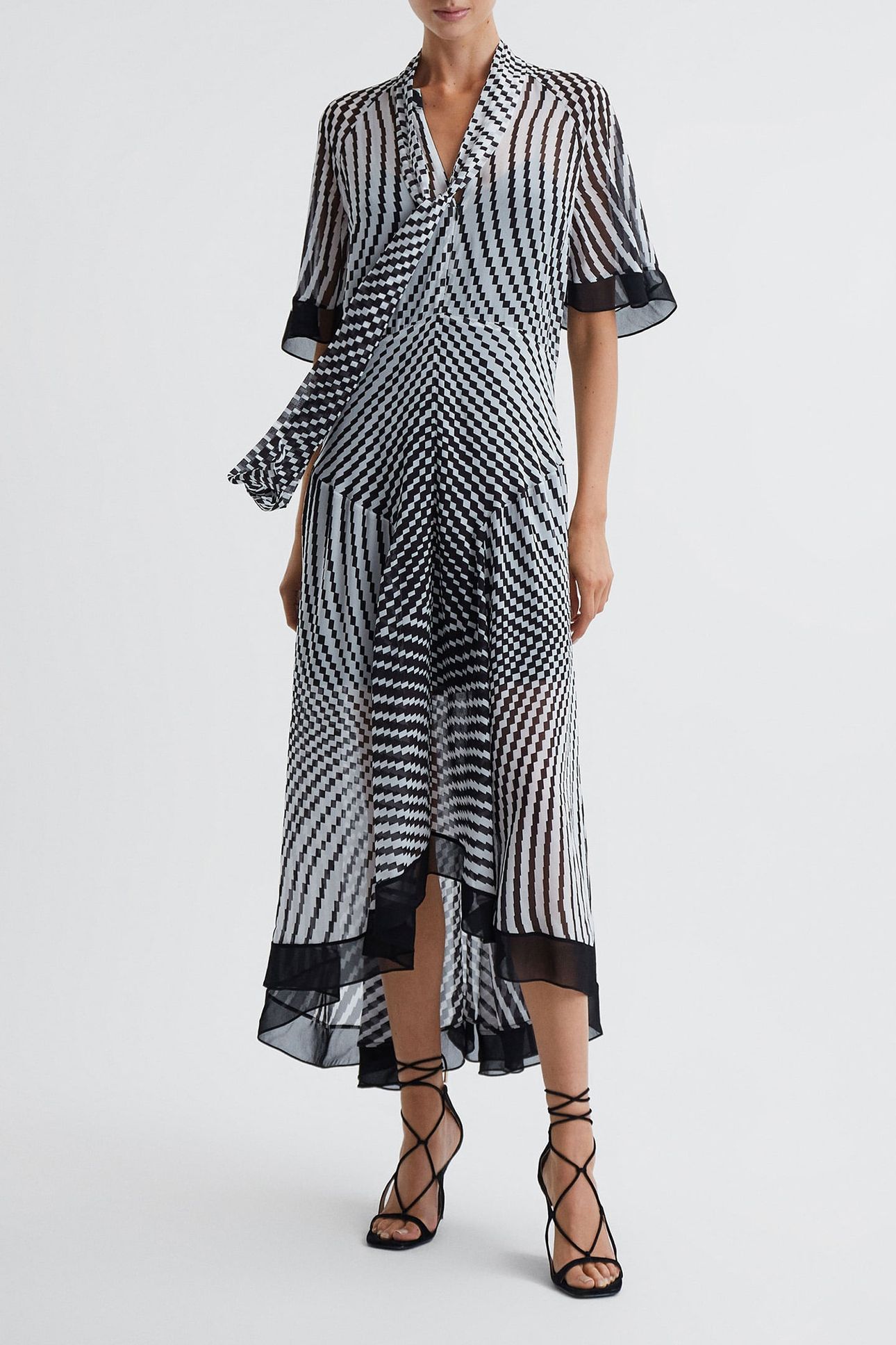 CHECK MIDI DRESS — BLACK AND WHITE 1
