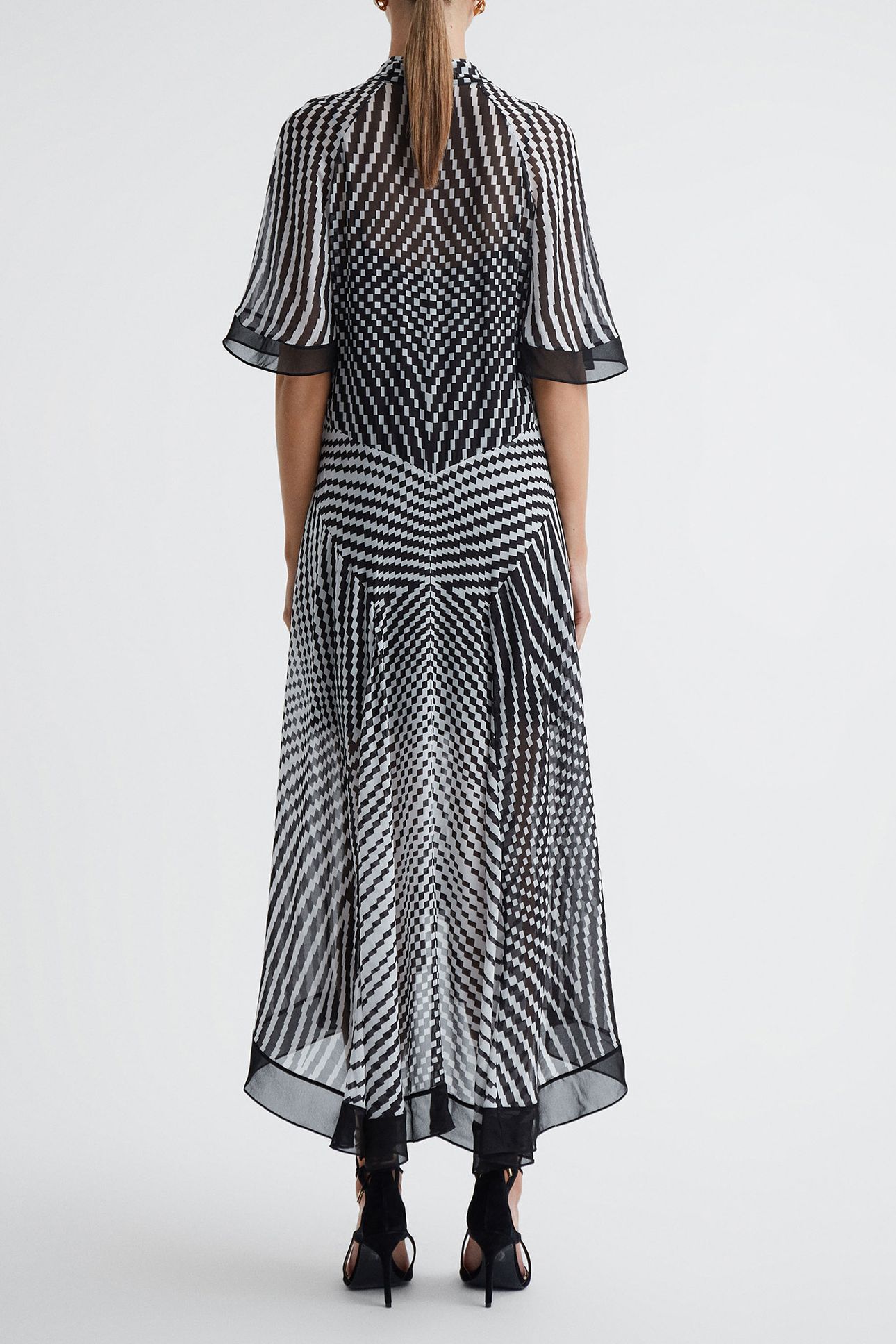 CHECK MIDI DRESS — BLACK AND WHITE 2