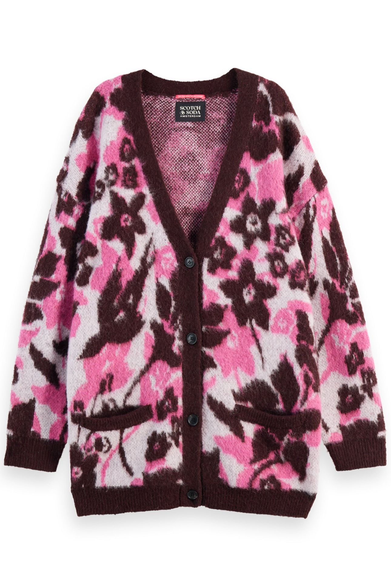 FUZZY JACQUARD MID LENGTH CARDIGAN WINTER FLORAL 4