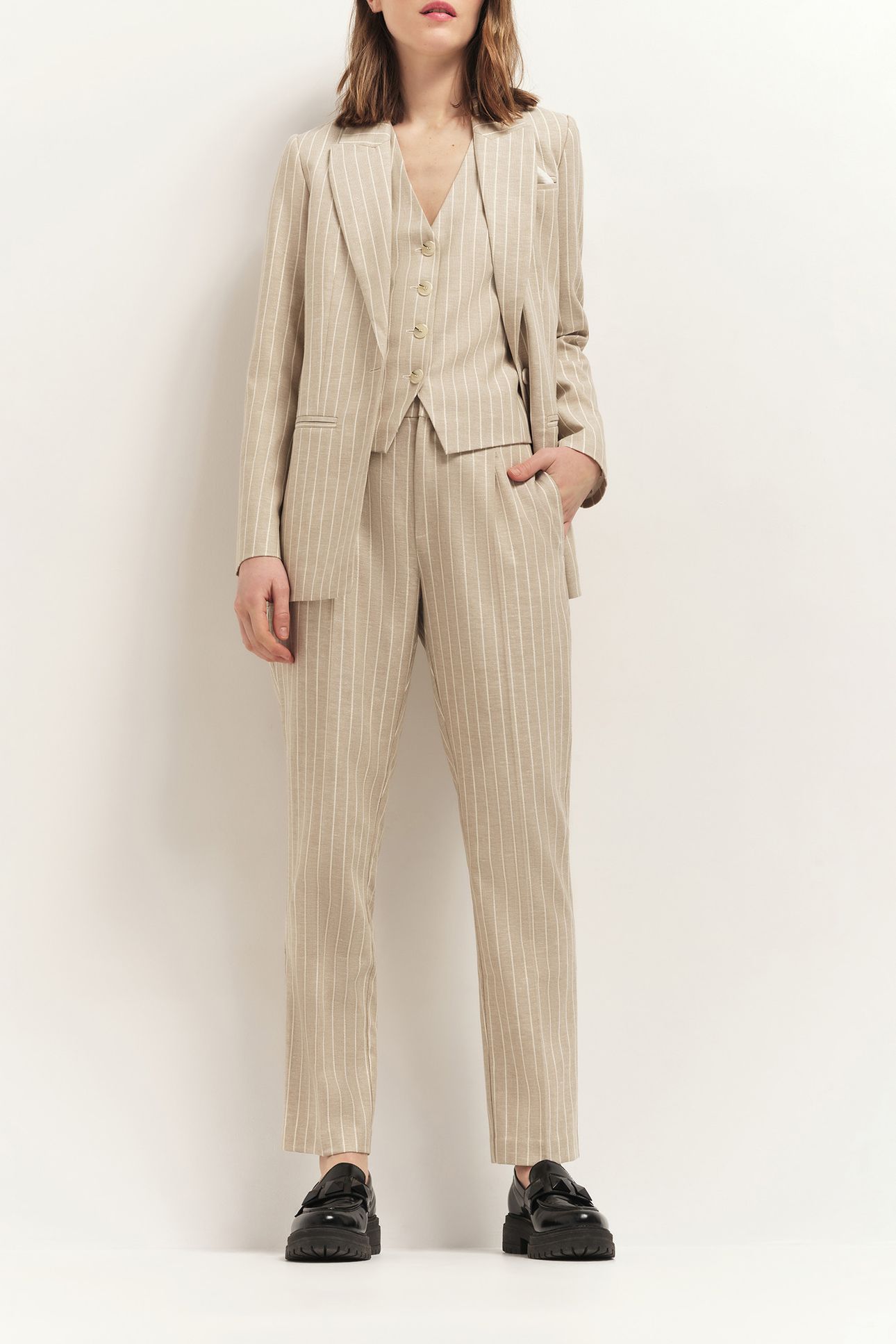 VELOUTE - STRIPED SAND SUIT JACKET SAND 1