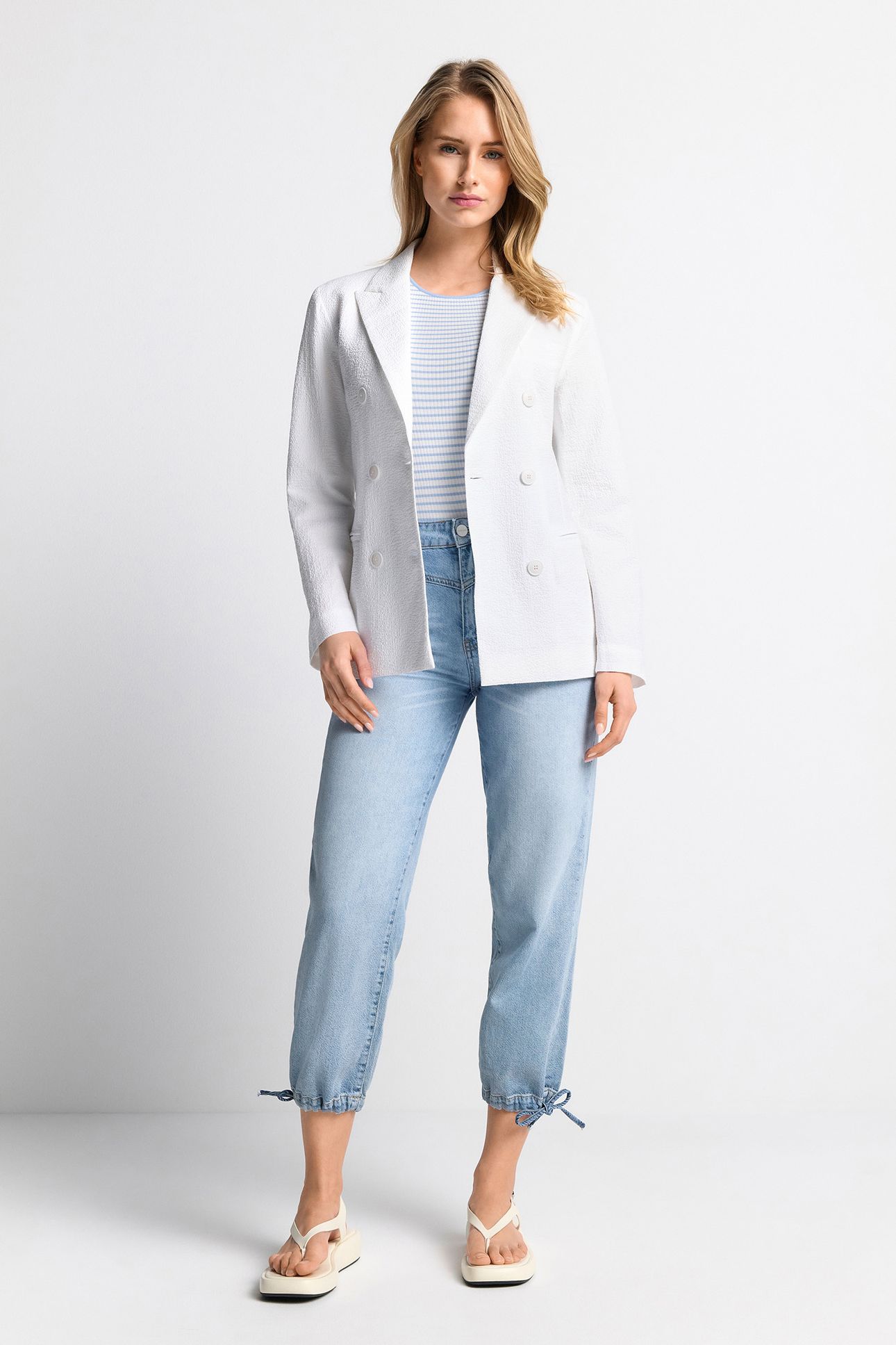 SEERSUCKER DOUBLE BREASTED BLAZER ORGANIC WHITE 2