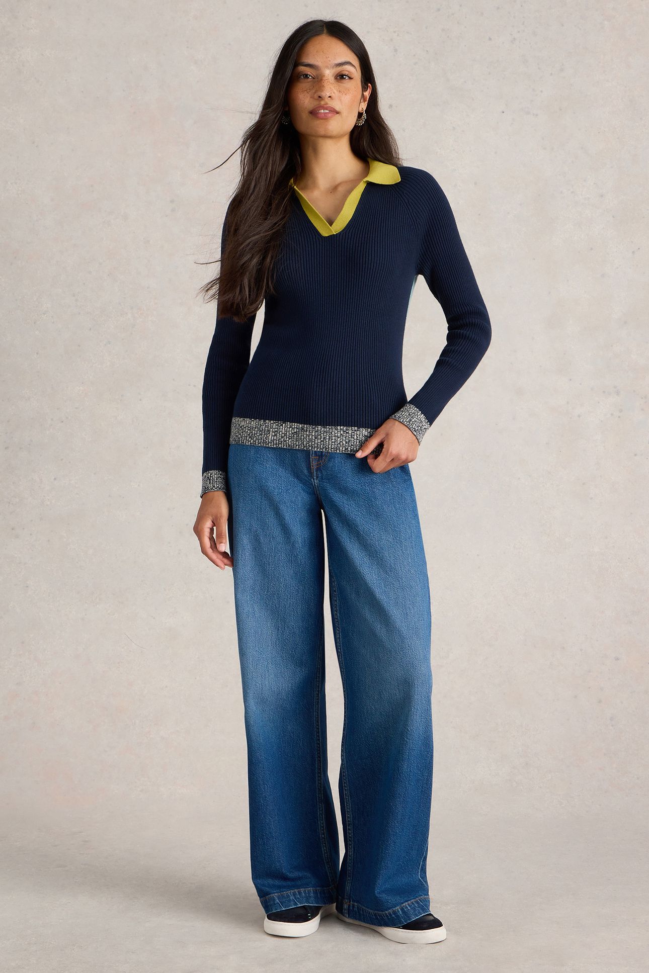 RIB COLLAR JUMPER NAVY MULTI 1