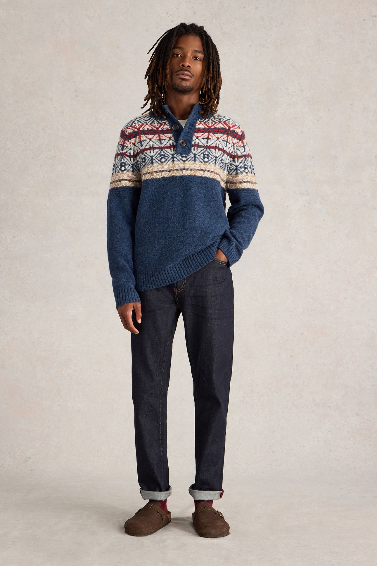 LEWIS FUNNEL NECK FAIRISLE NAVY MULTI 1