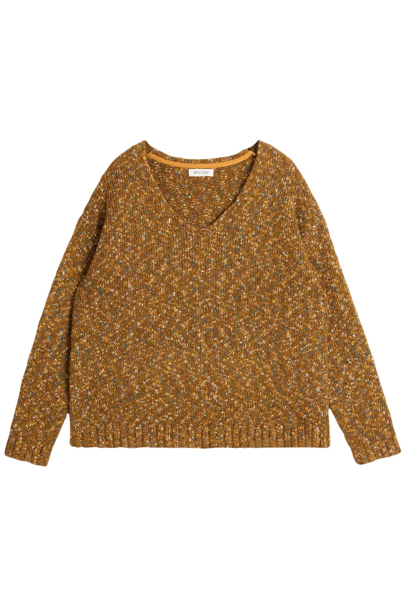 TEXTURED V NECK JUMPER BROWN MULTI 3
