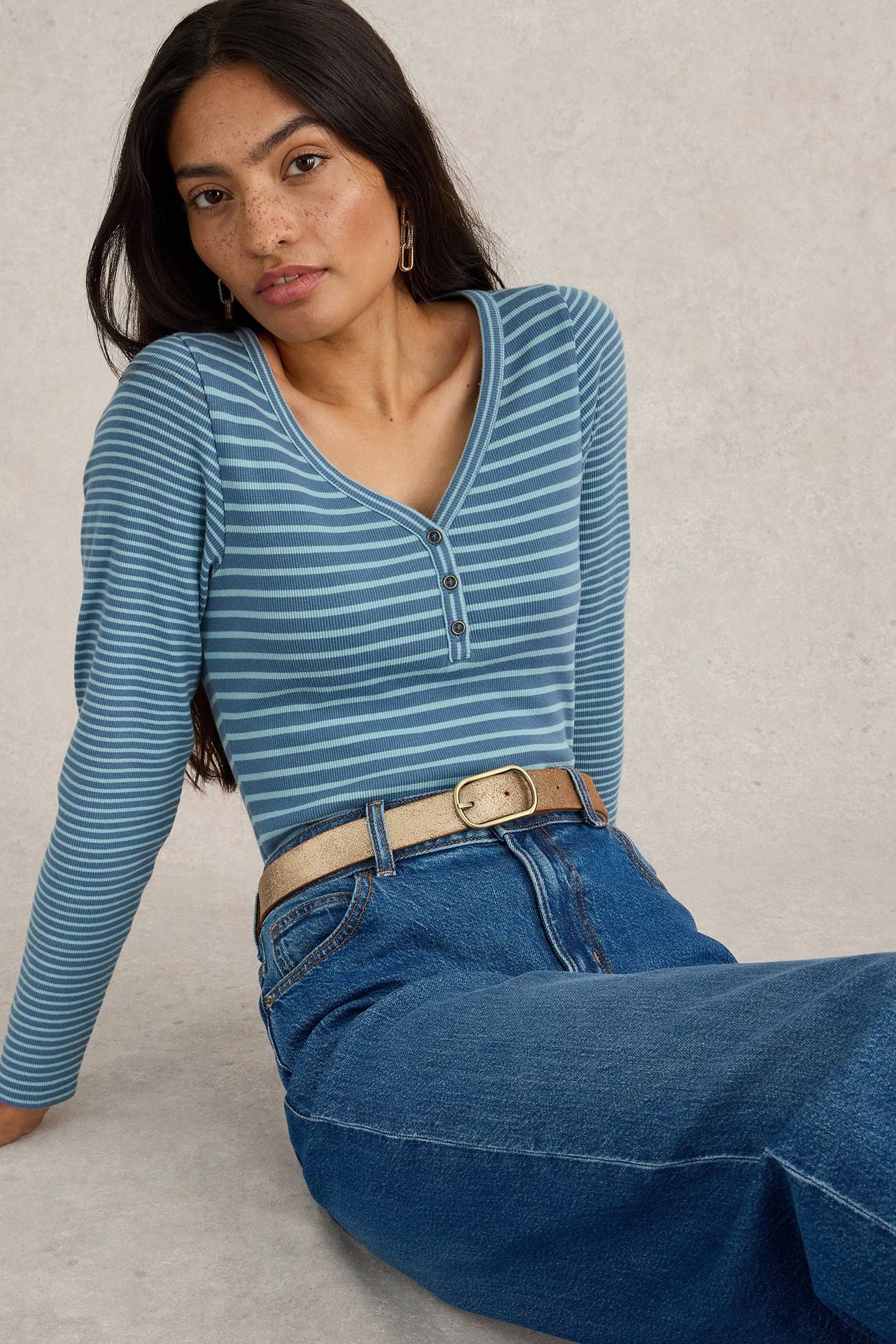 HALLEY RIB STRIPE HENLEY BLUE MULTI 4