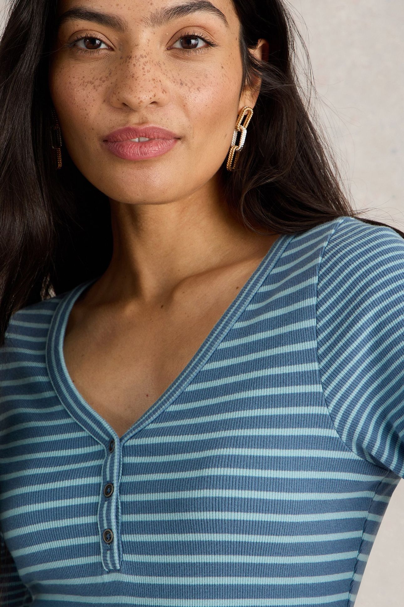 HALLEY RIB STRIPE HENLEY BLUE MULTI 5