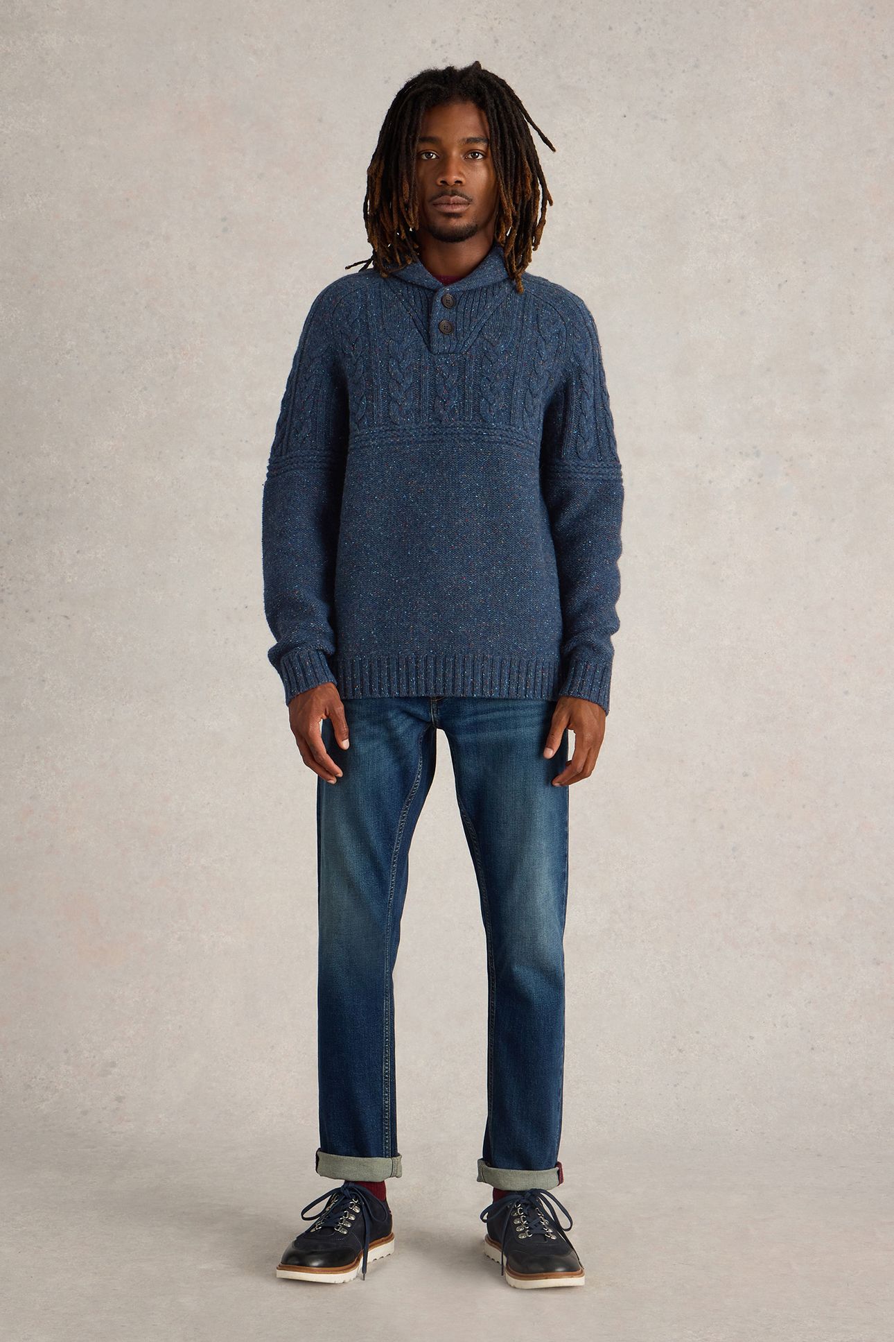 BERKLEY SHAWL NECK JUMPER NAVY MULTI 1