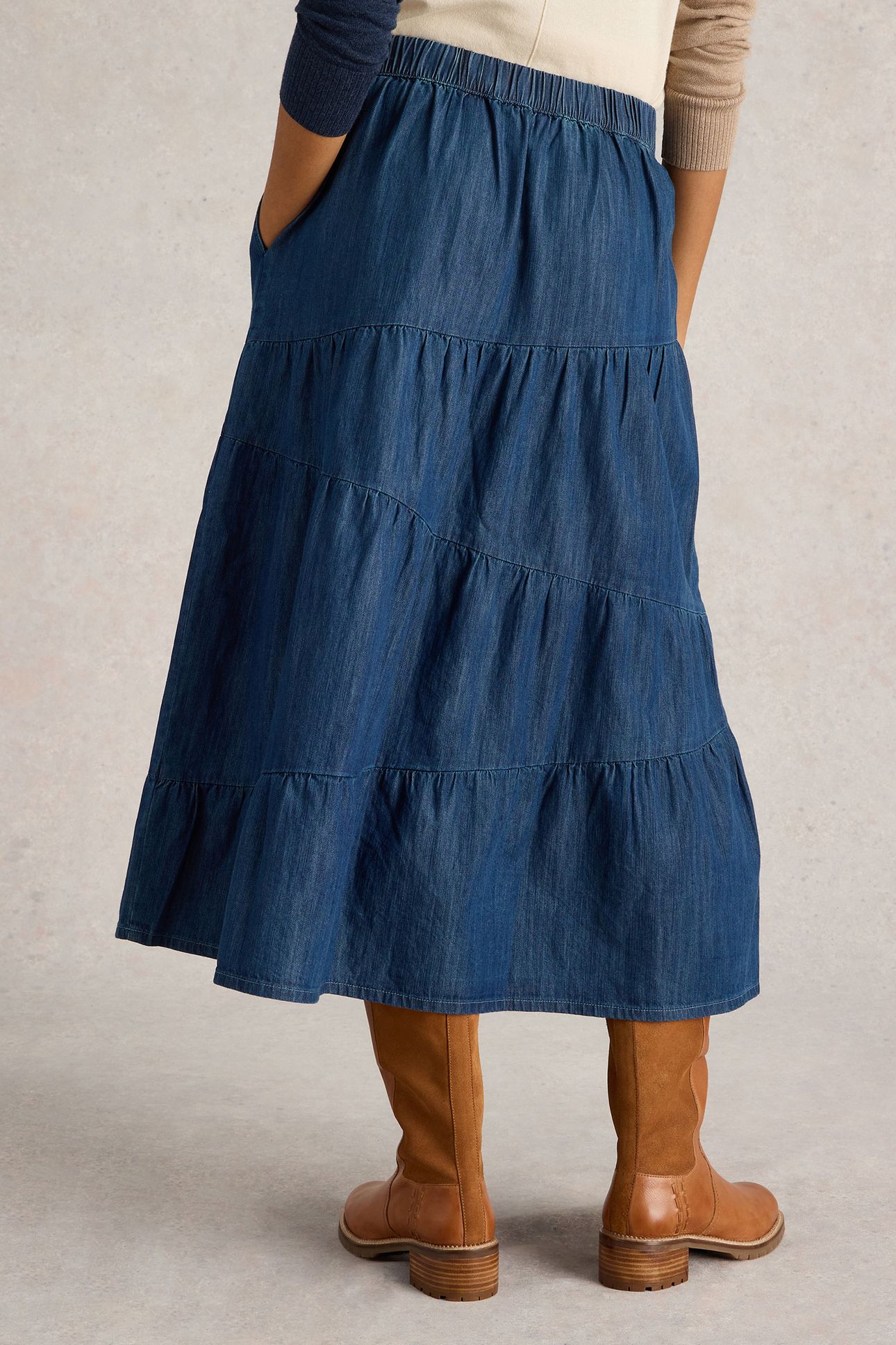 JENNA DENIM TIERED SKIRT DARK NAVY 2
