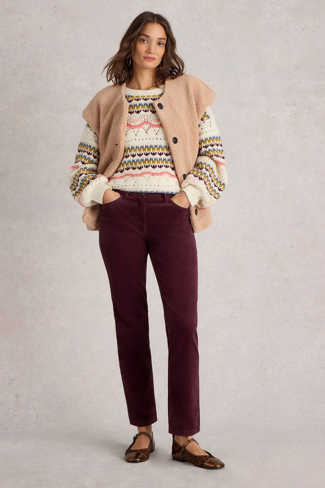 BROOKE STRAIGHT CORD TROUSER MID PLUM 1