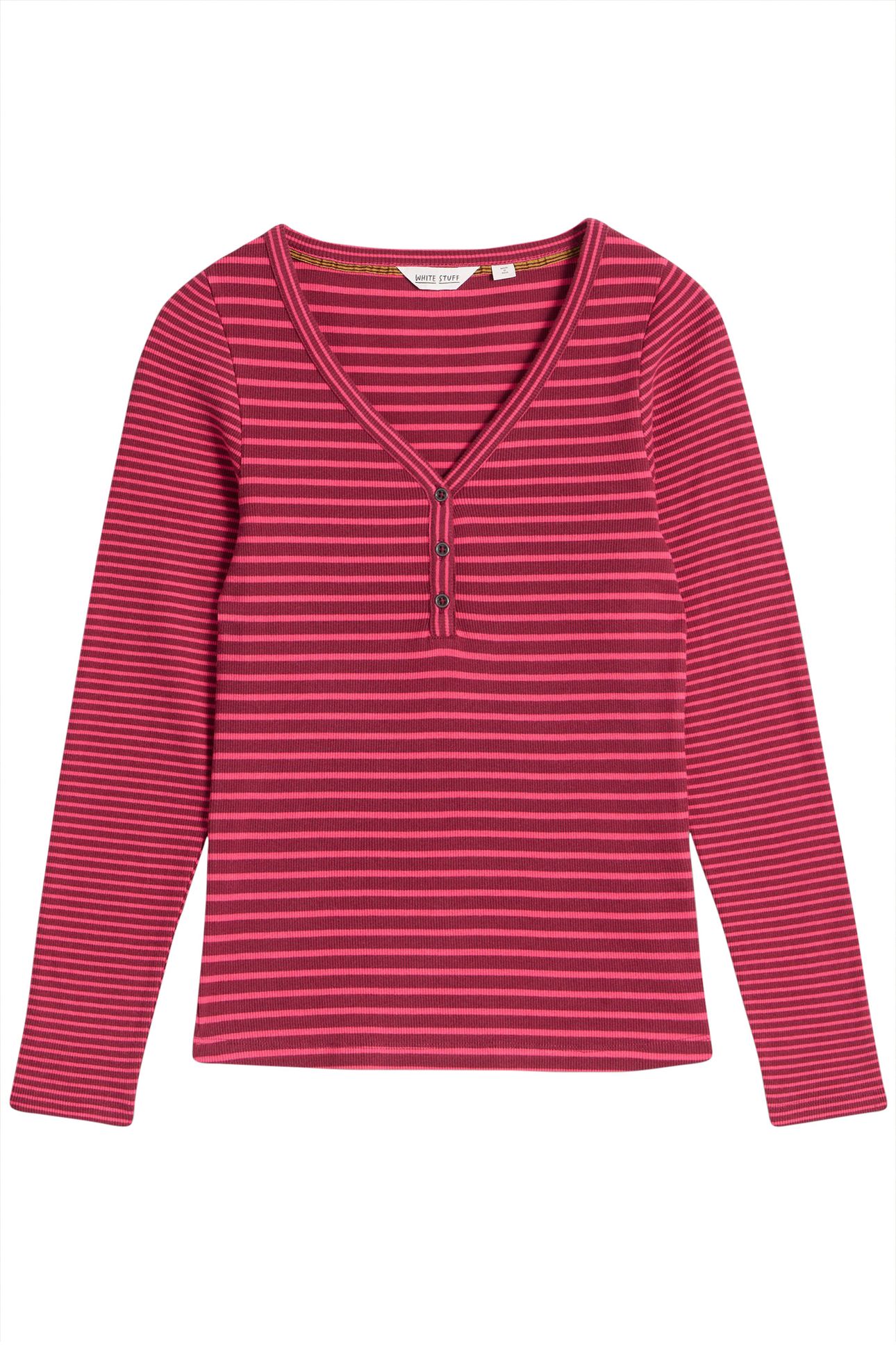 HALLEY RIB STRIPE HENLEY PINK MULTI 1