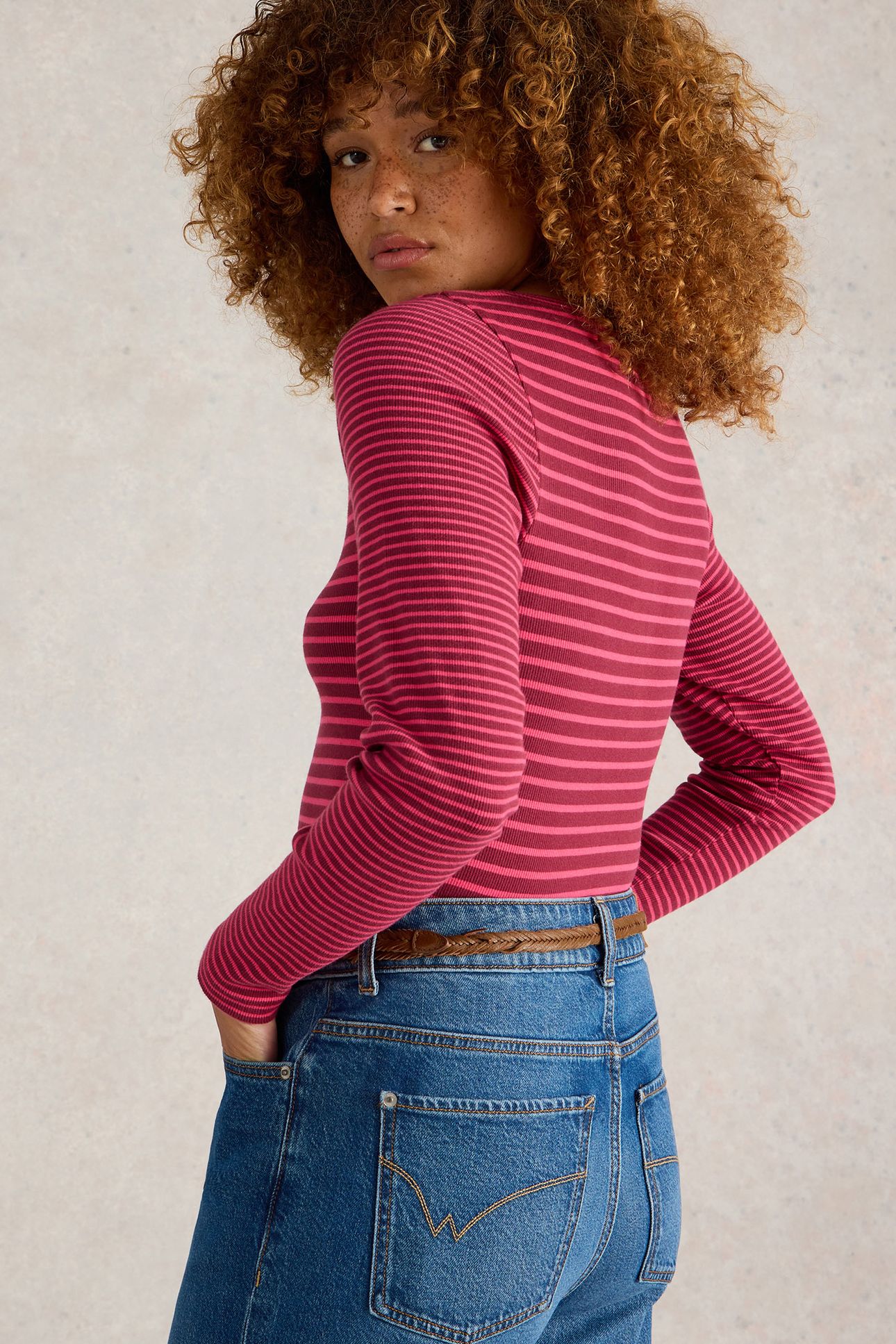 HALLEY RIB STRIPE HENLEY PINK MULTI 2