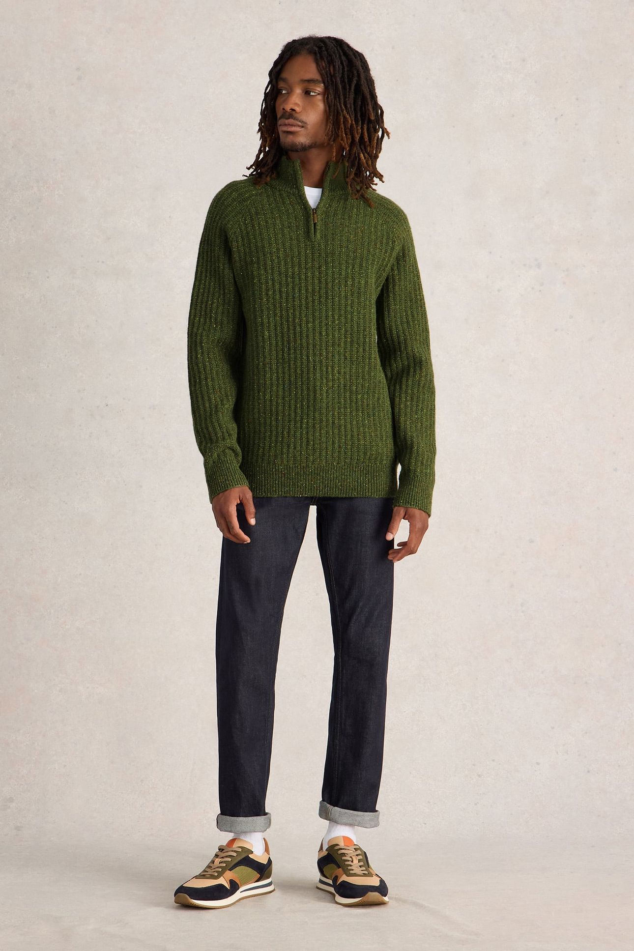 CHUNKY FUNNEL NECK JUMPER GREEN MULTI 1