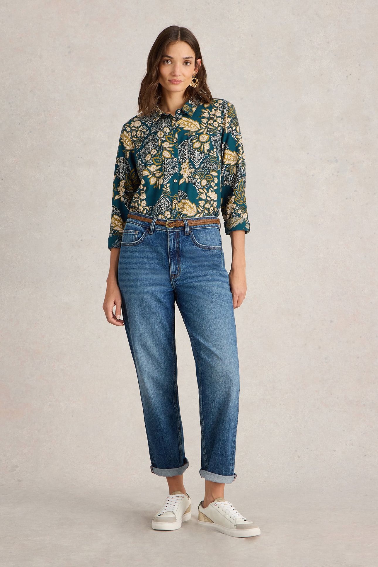 SOPHIE ORGANIC COTTON SHIRT TEAL PRINT 1
