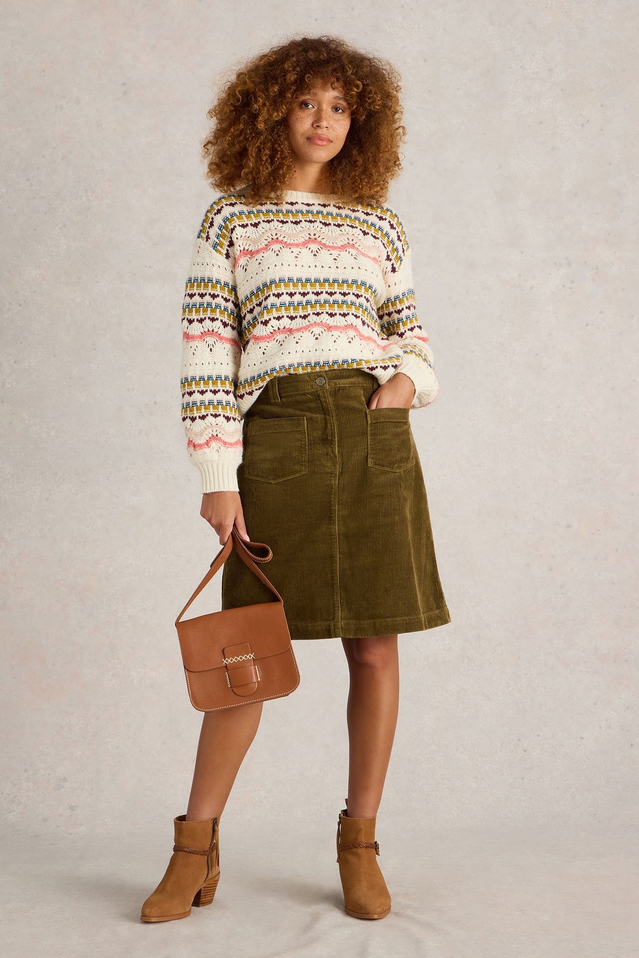 MELODY ORGANIC CORD SKIRT KHAKI GREEN 1