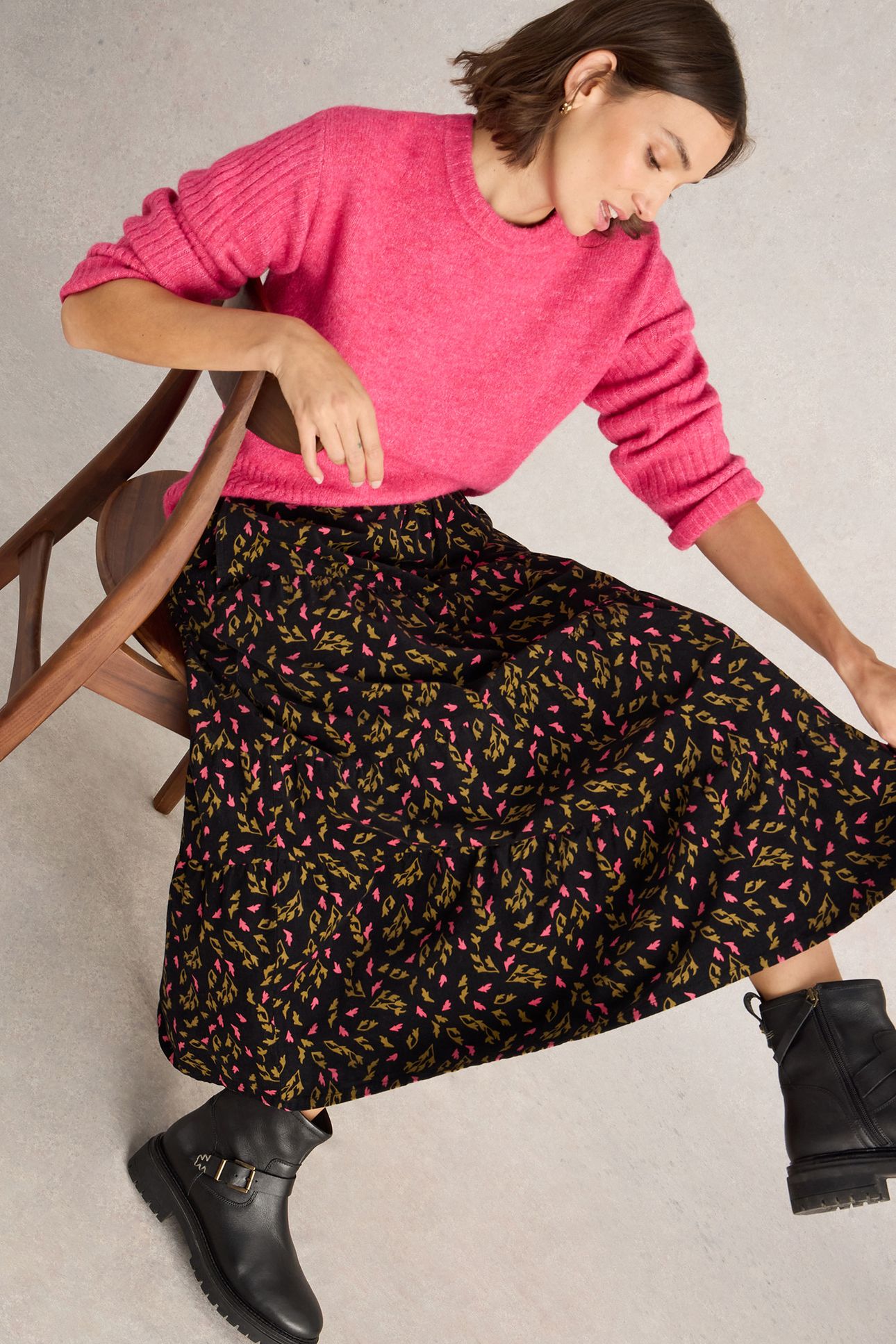 JENNA CORD TIERED SKIRT BLACK PRINT 4