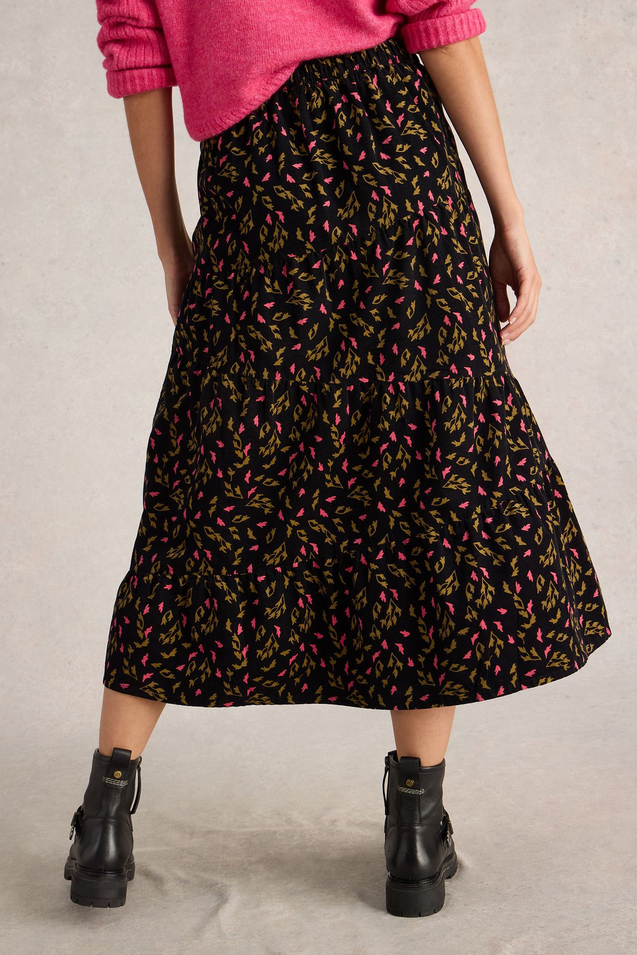 JENNA CORD TIERED SKIRT BLACK PRINT 2