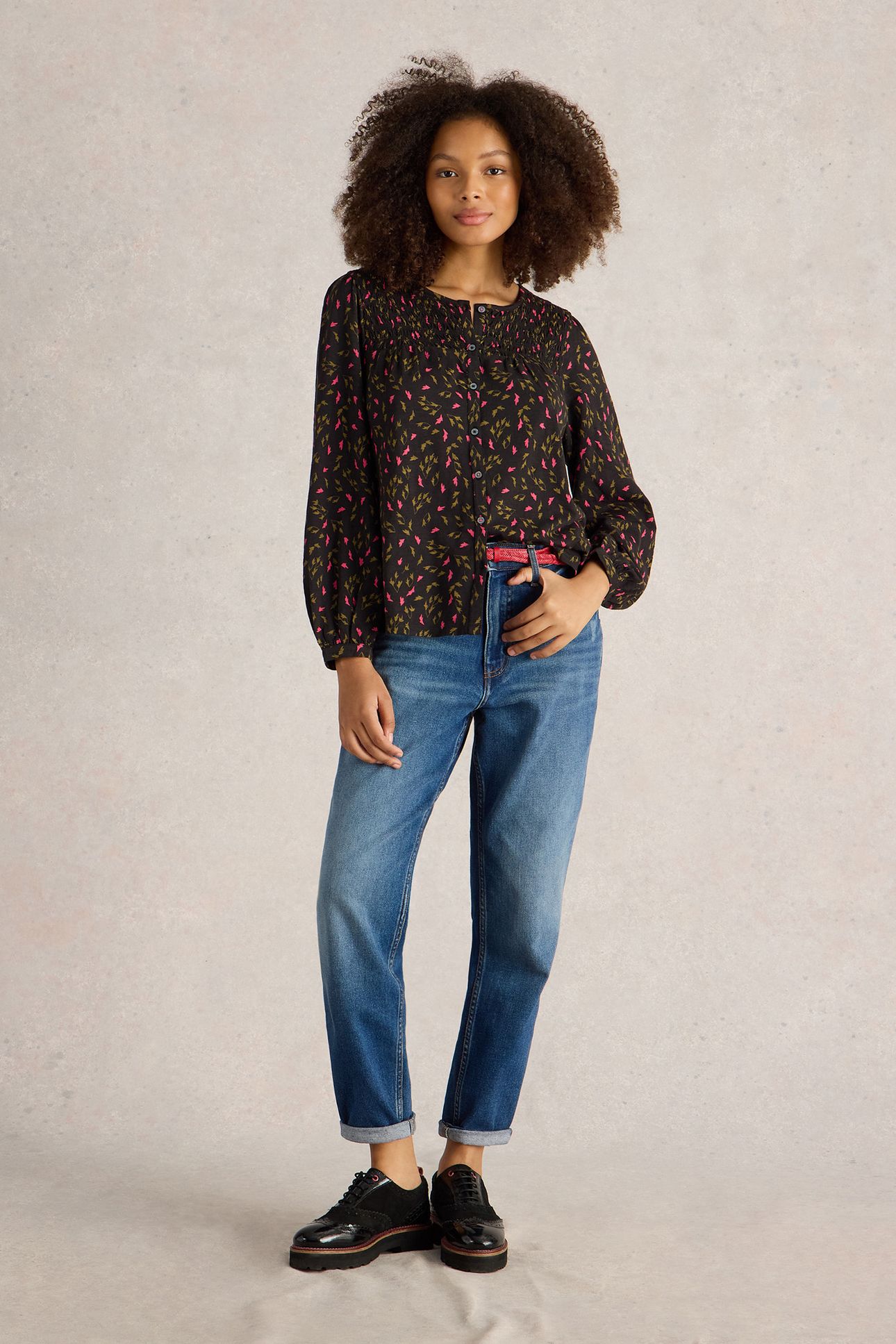 DANIELLA SHIRRED TOP BLACK PRINT 3