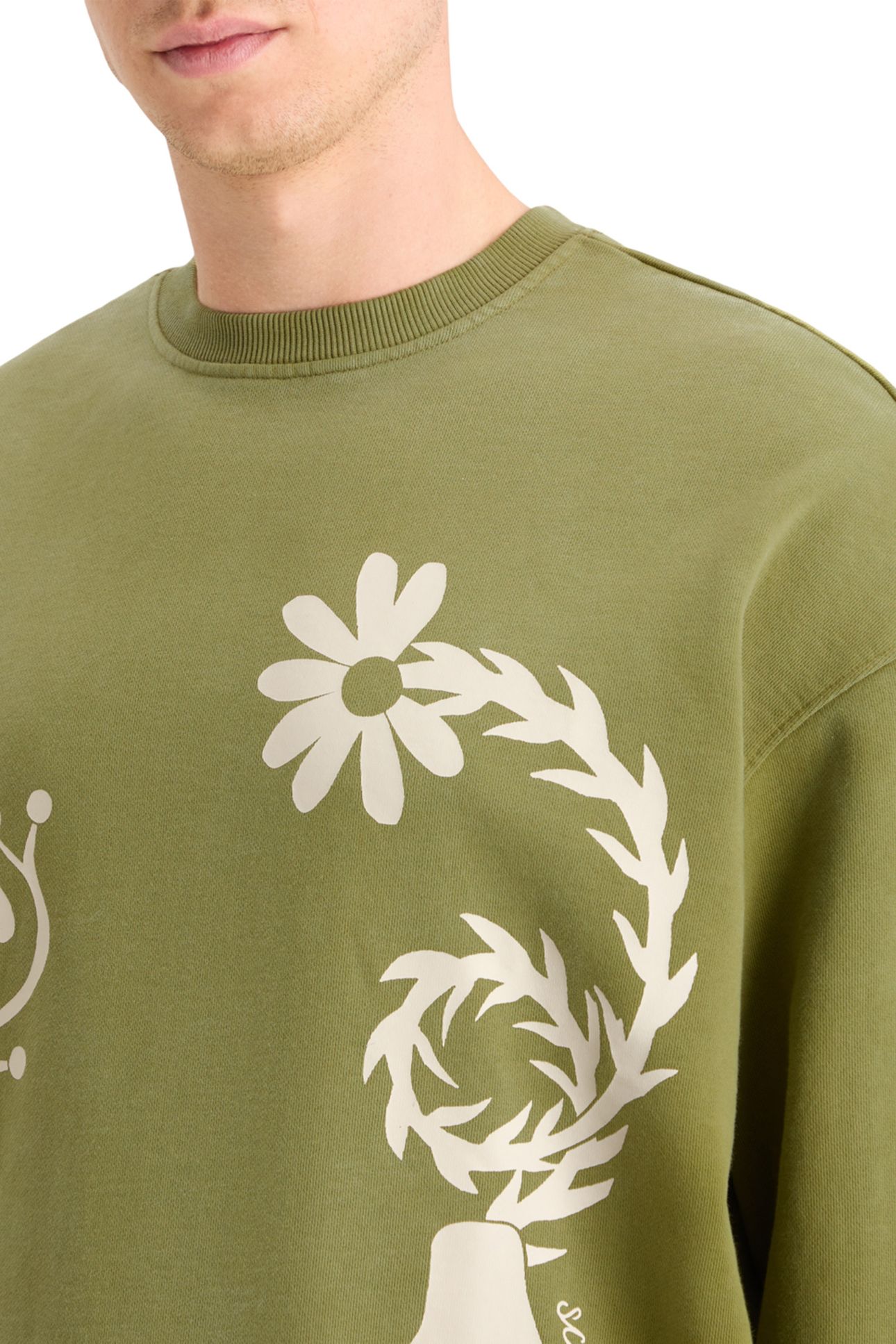 GARMENT DYED ARTWORK SWEATSHIRT MOSS GREEN 6