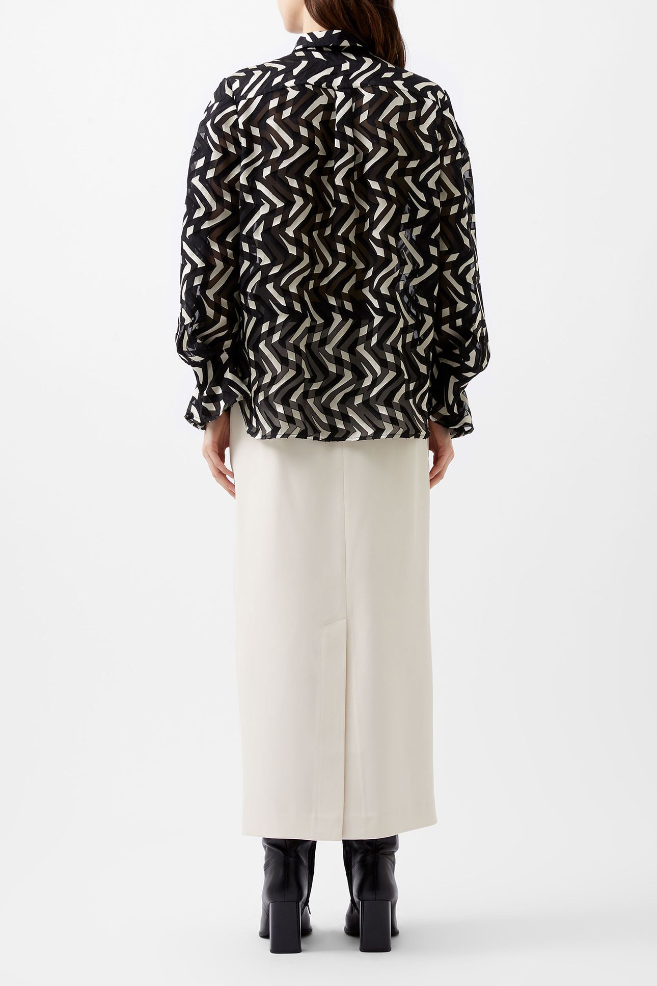 DIANDRA SATIN BURNOUT TOP BLACK/CREAM 2