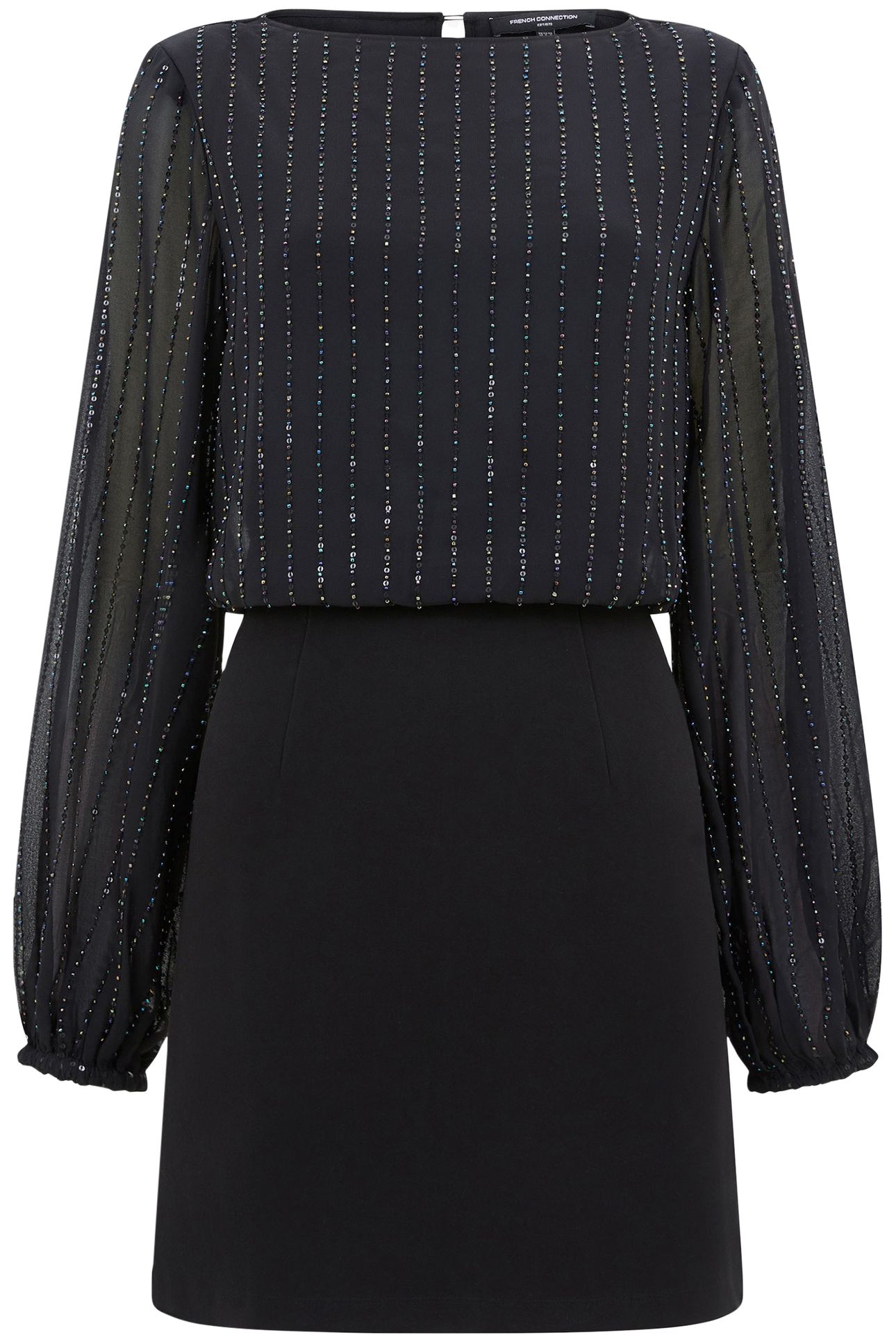 EFFY SEQUIN LS SLASH NK DRESS BLACKOUT MULTI 4