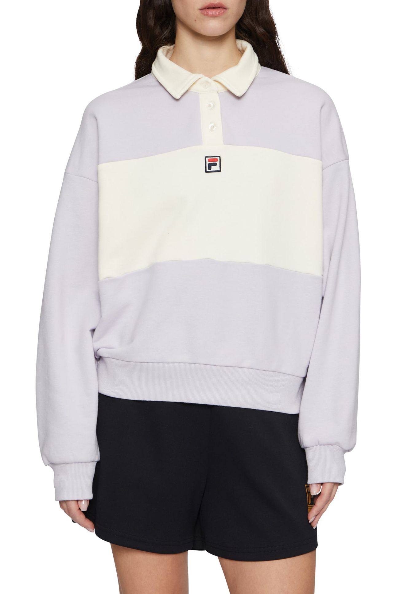 LANGOGNE OVERSIZED CROPPED POLO SWEAT THISTLE-ANTIQUE WHITE 1