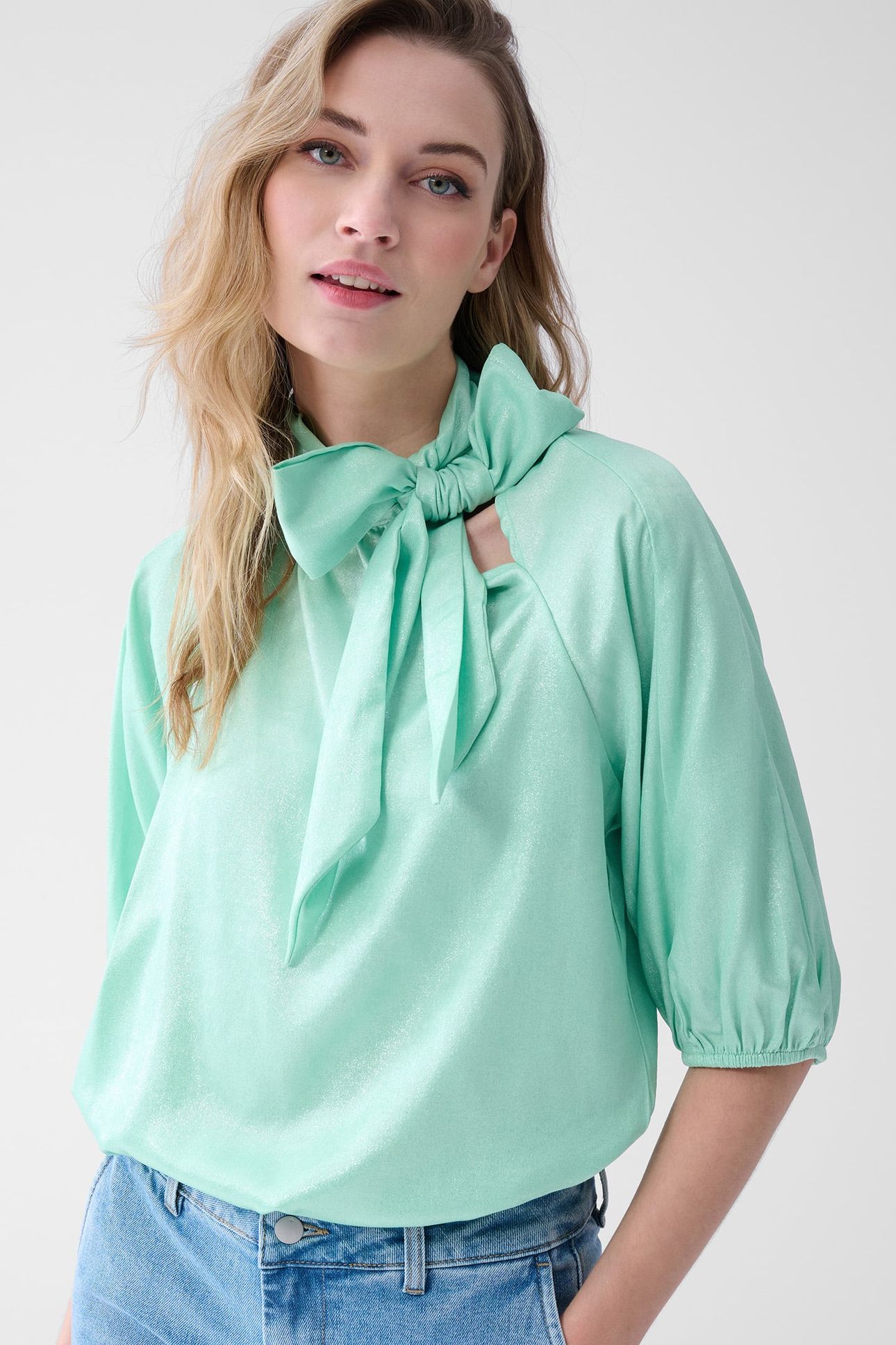 LA-SBSHINE BOW BLOUSE LIGHTGREEN 1