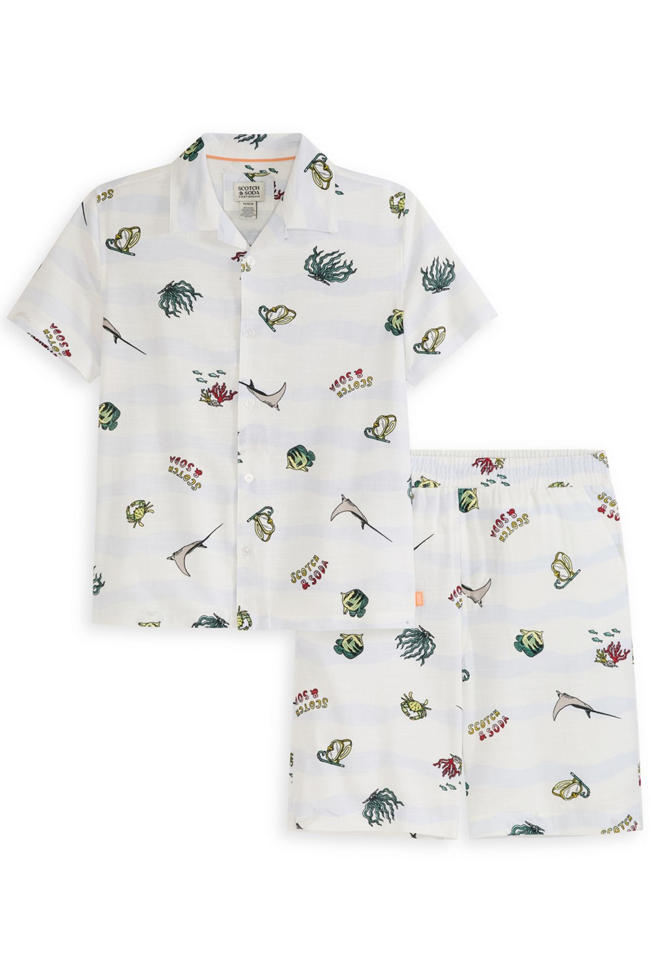BOYS 2PC PRINTED WOVEN BUTTON UP SHIRT & SHORT SET WHITE TRA 1