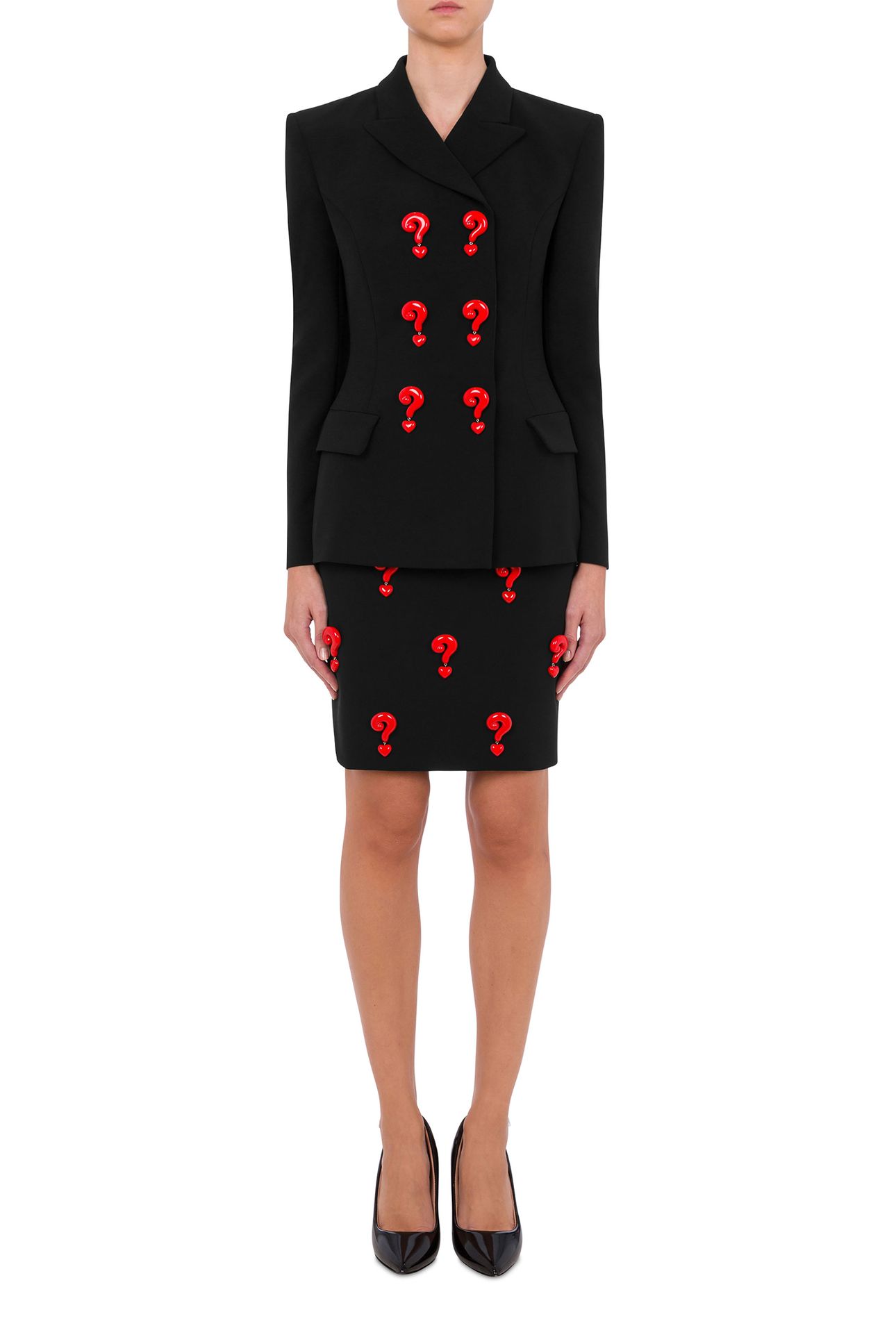 RED QUESTION MARKS CREPE JACKET BLACK 1