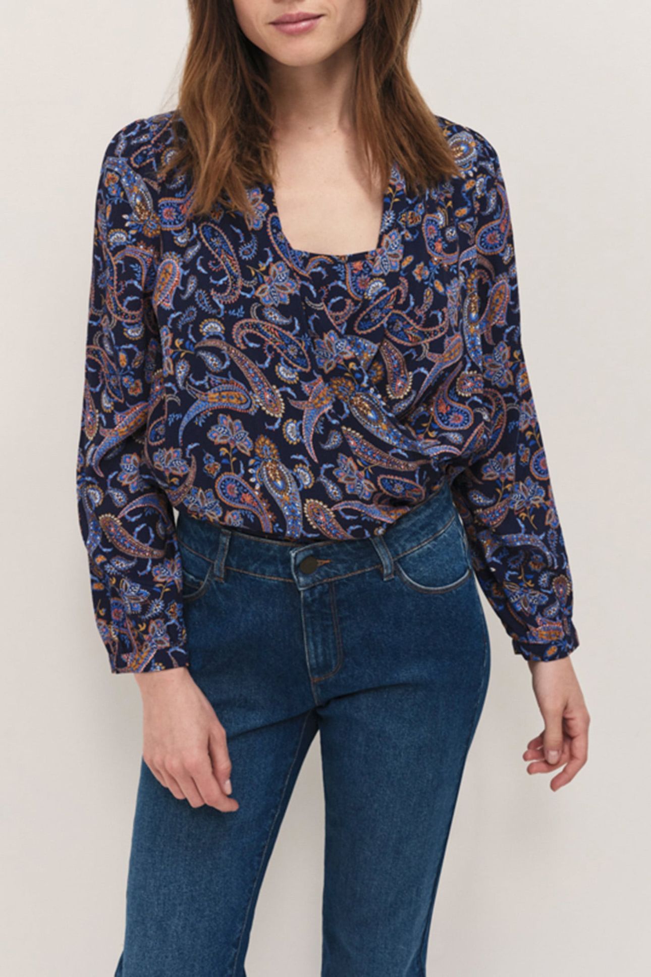 CARA NAVY NEO CASHMERE PRINT BLOUSE 1