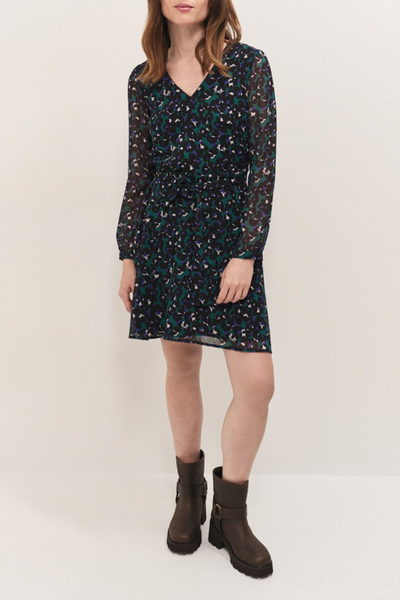 RAMI - EVERGREEN DRESS WITH TACHIST PRINT 1