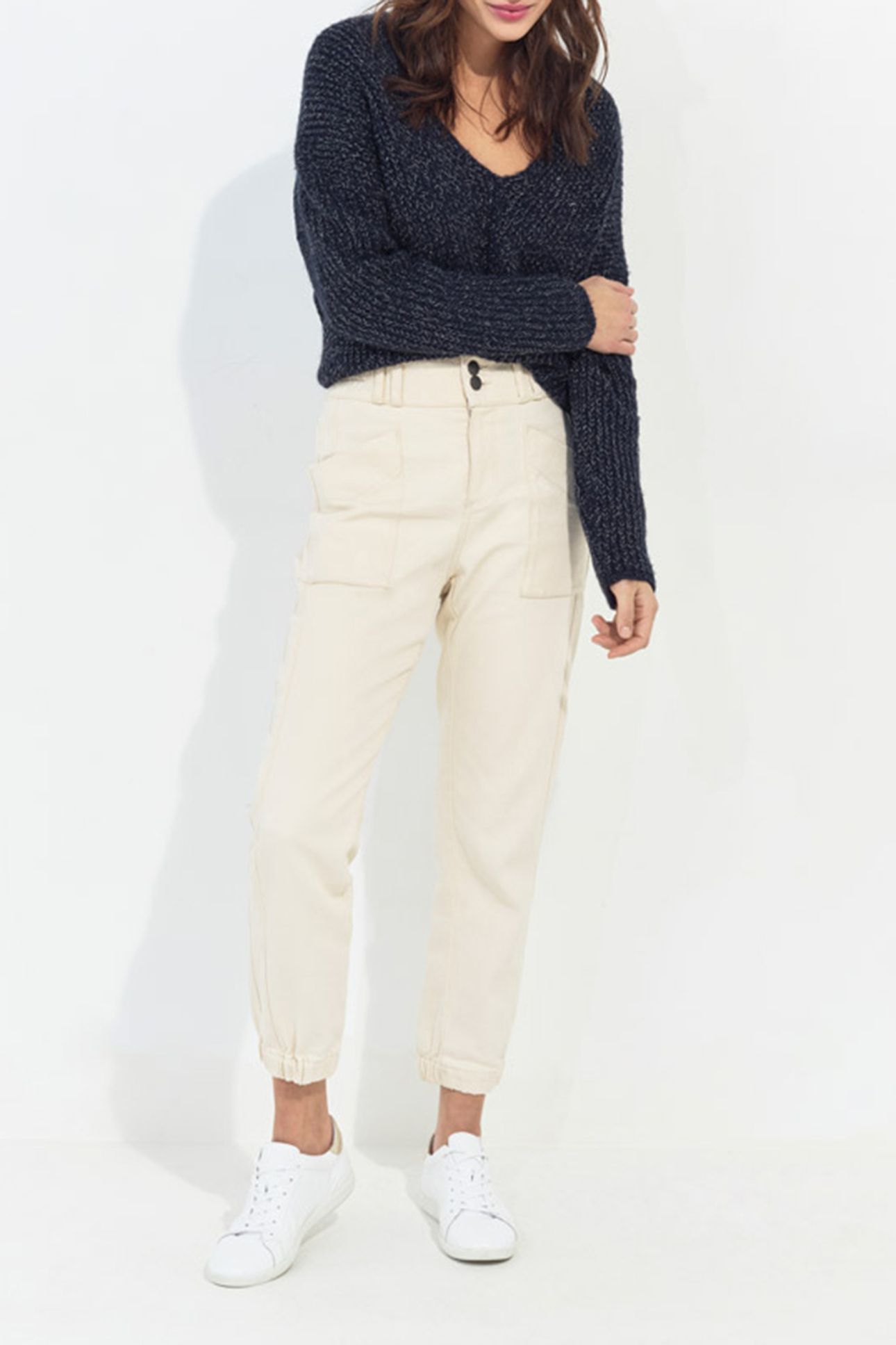 TIMEO - NAVY LUREX KNIT V-NECK JUMPER FRONT/BACK 3