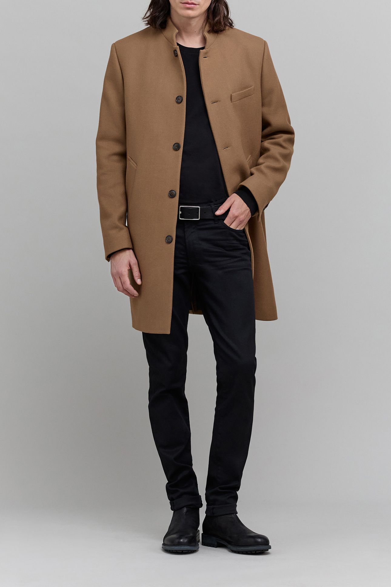 STRAIGHT BEIGE COAT WITH OFFICER'S COLLAR 2