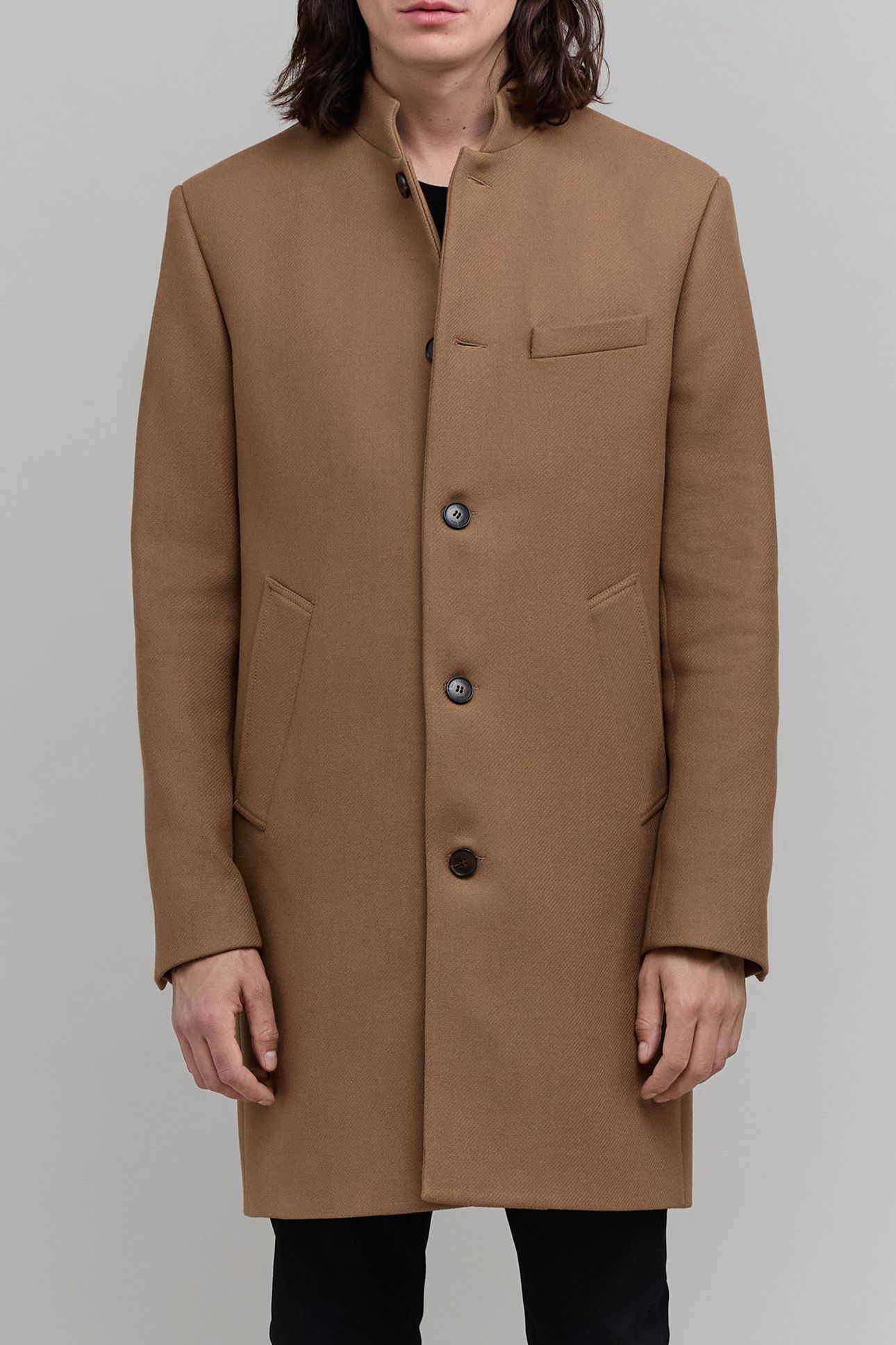 STRAIGHT BEIGE COAT WITH OFFICER'S COLLAR 1