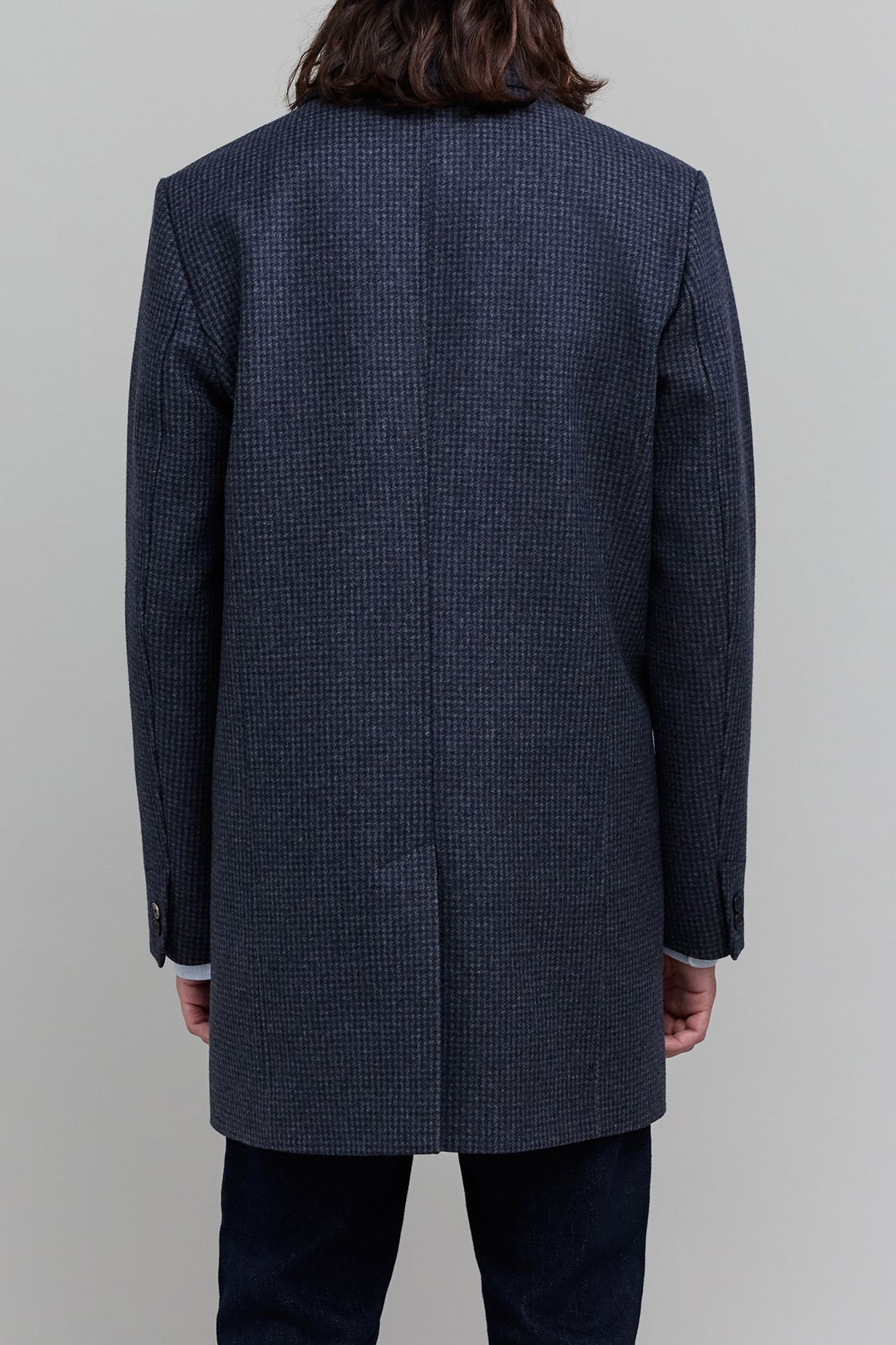 CHECK NAVY WOOL COAT 2