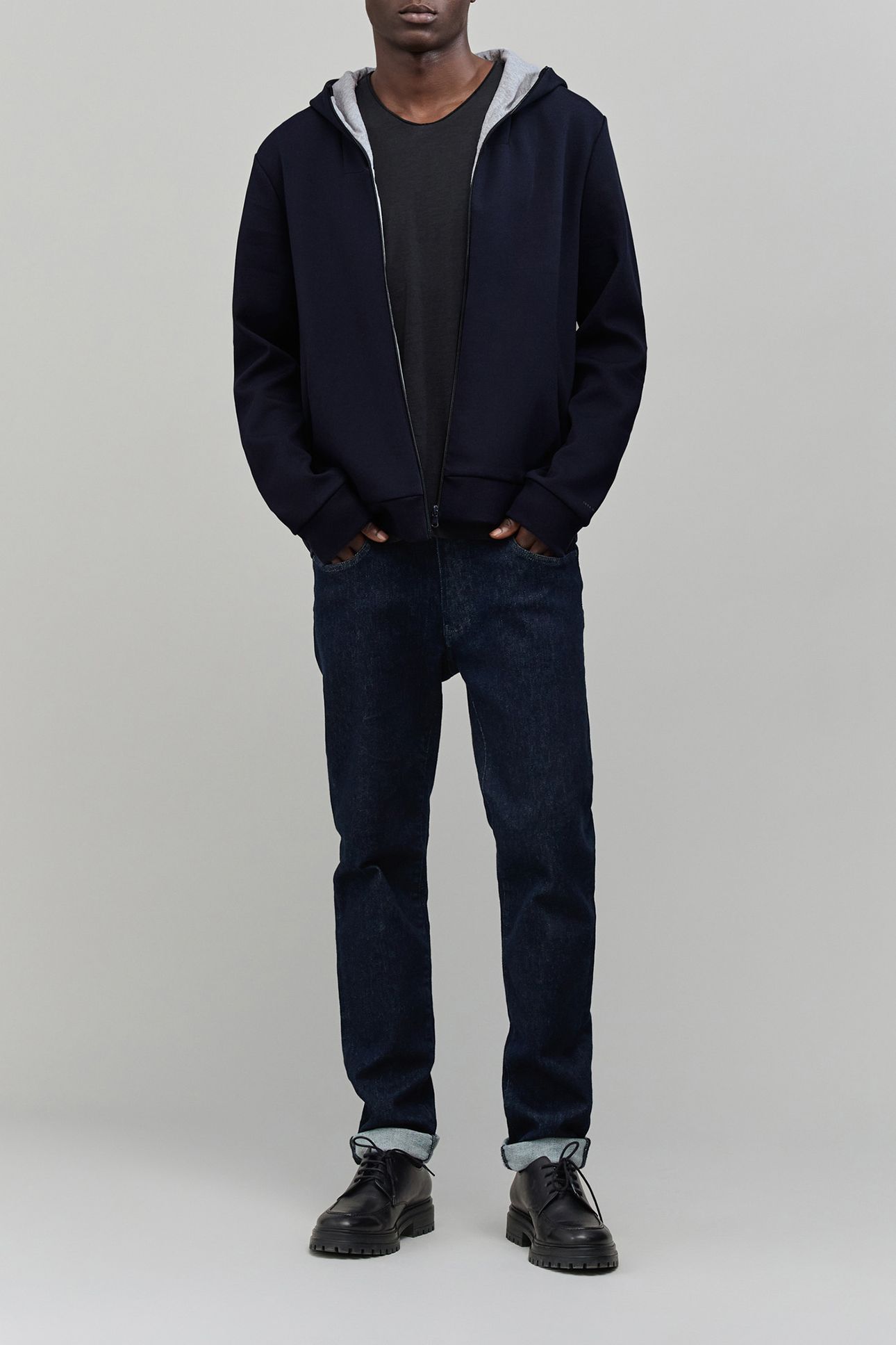 NAVY NEOPRENE ZIPPED CARDIGAN 3