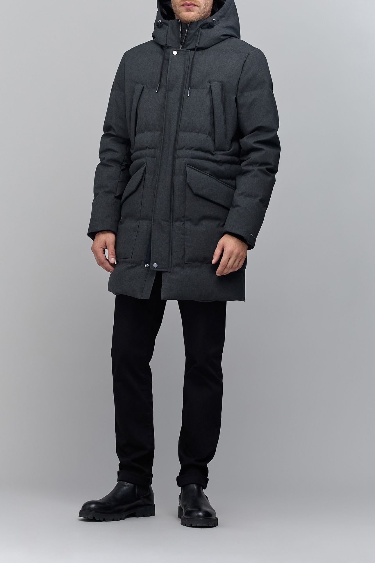 CHARCOAL RECYCLED POLYESTER LONG PADDED JACKET 3